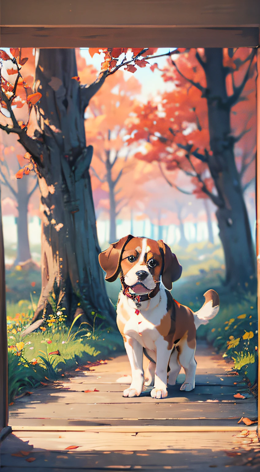 1 beagle, outdoors