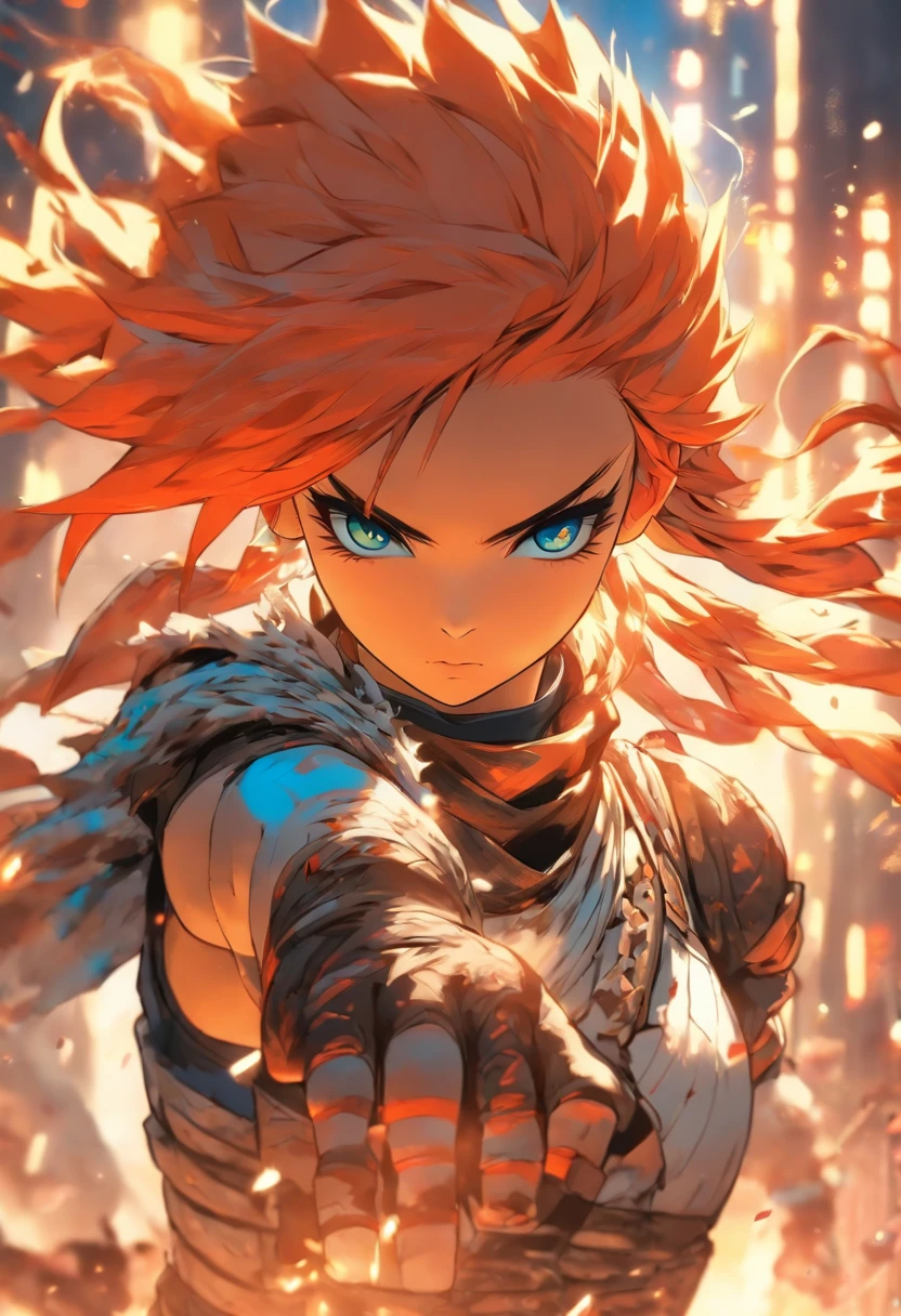 The most beautiful and gorgeous ninja warrior princess, orange hair, blue eyes, wearing highly detailed white battle armor, tattoos and piercings, blood splattered, cherry blossoms blowing in the wind, post apocalyptic Japan, perfect masterpiece, high quality, high resolution