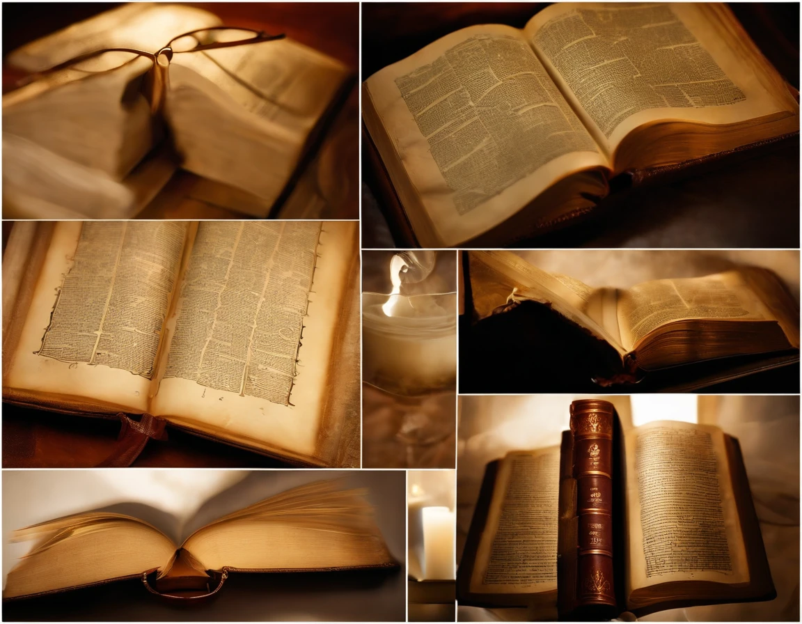 "Por favor, create a high-definition image of the Holy Bible that captures the reverence and spiritual significance of this holy book. The image should convey the historical and religious importance of the Bible, apresentando-a de forma digna e respeitosa. Use soft lighting to highlight cover and page details, enfatizando sua textura e envelhecimento, if applicable. Position the Bible in an environment that evokes a sacred environment, como uma prateleira de madeira em uma biblioteca antiga ou um altar iluminado. As cores devem ser sutis e a tipografia, Apresente-se, deve ser elegante e discreta. The image should inspire a sense of reverence and spiritual connection to the words and teachings contained in the Holy Bible."