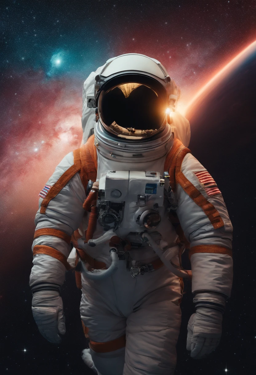 um homem com um capacete espacial e um fundo espacial, estilo ludico, pintura digital