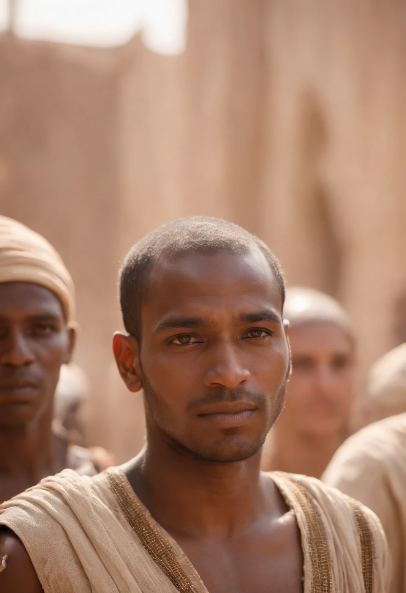 High definition scene of a slave market in Egypt. Joseph, in slave clothes, is presented as a slave in the market
