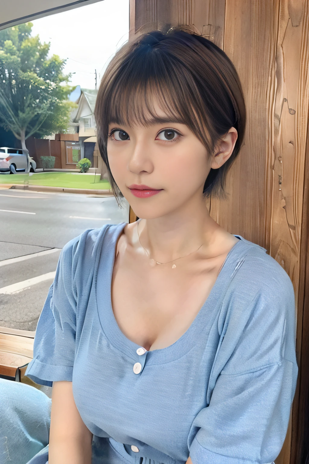kawaii、huge tit、Plain clothe、Shorthair、summer clothing、