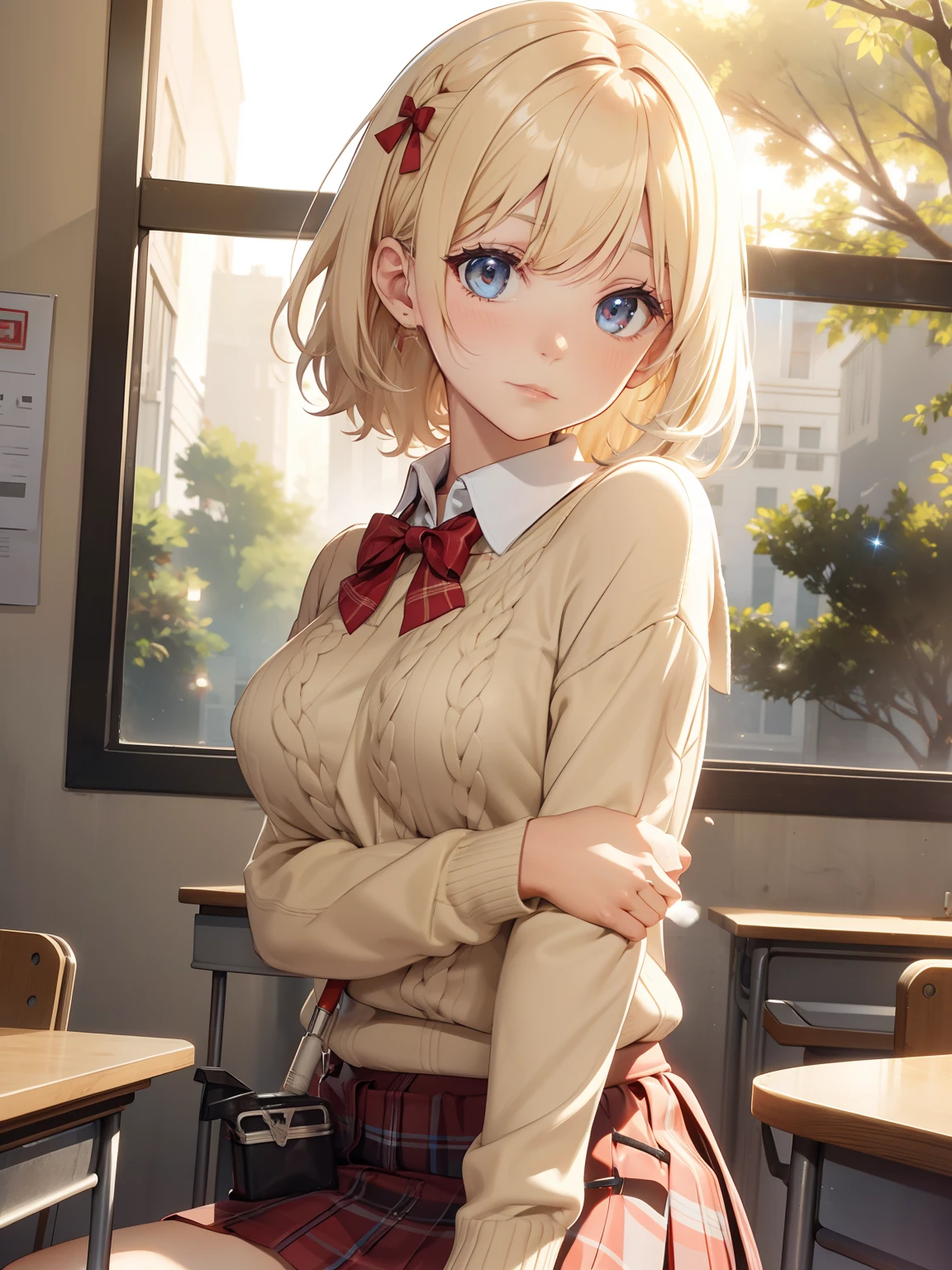 Character Focus、From above(school uniform:1.3), (Plain beige clothing around the waist:1.5), (West knot:1.3), (white collared-shirt:1.4), ((white collar, Unbutton, Short sleeve):1.2), (Red Plaid Pleated Skirt:1.3), ((necklace, Colorful Bracelets, ×Hair accessories):1.2),
Very detailed、(8k, RAW Photos, highest quality, masterpiece:1.2), (extremely detailed 8k wallpaper),shape、Professional Lighting,Sharp focus, Written boundary depth、
Browsing Caution、Clear Eyes、Perfect Anatomy、With a girl、15-year-old student、Black Gal(Dark Skin:1.2)、(Oily skin,Glowing Skin,Shiny skin,Sweat:1.2),smile、Plump thighs、Huge 、Fully exposed、Big Breasts,(gap between buttons:1.4)、Lift up your skirt、blue eyes、blonde、(Compensate:1.1)、(Black High Socks 1.6)、:1.6、Brown Loafers、sitting、((open legs:1.5)),On the street、Pastel colored pantiesが見えている、((Pastel colored panties))、((Shiny panties))、((Normal position:1.4))、(((Squatting pose))),((I was made to sit with my legs open...))、cowgirl position, squatting, spread legs、, blazer,