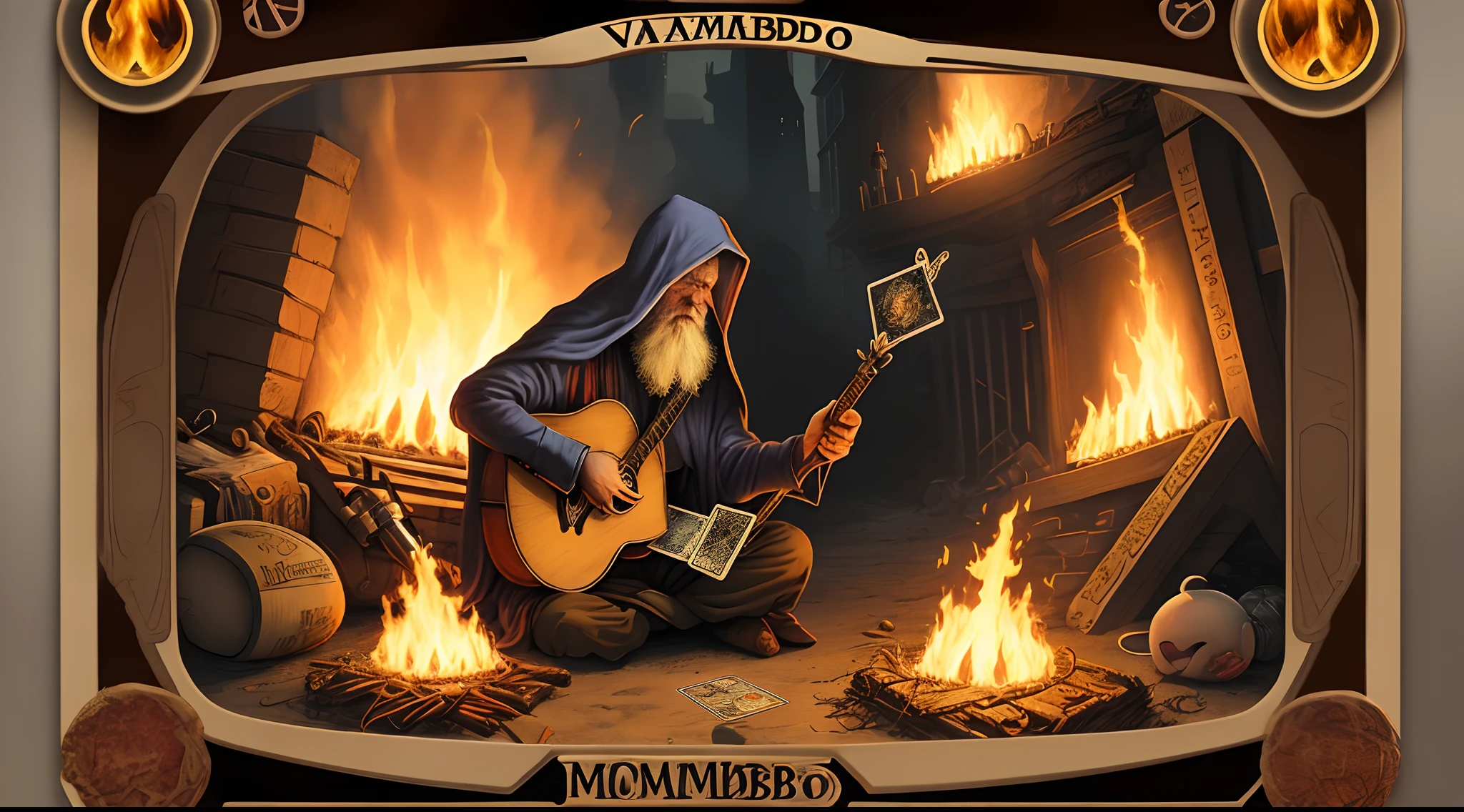tarot card The Hermit, vagabundo lanzando bomba molotov
