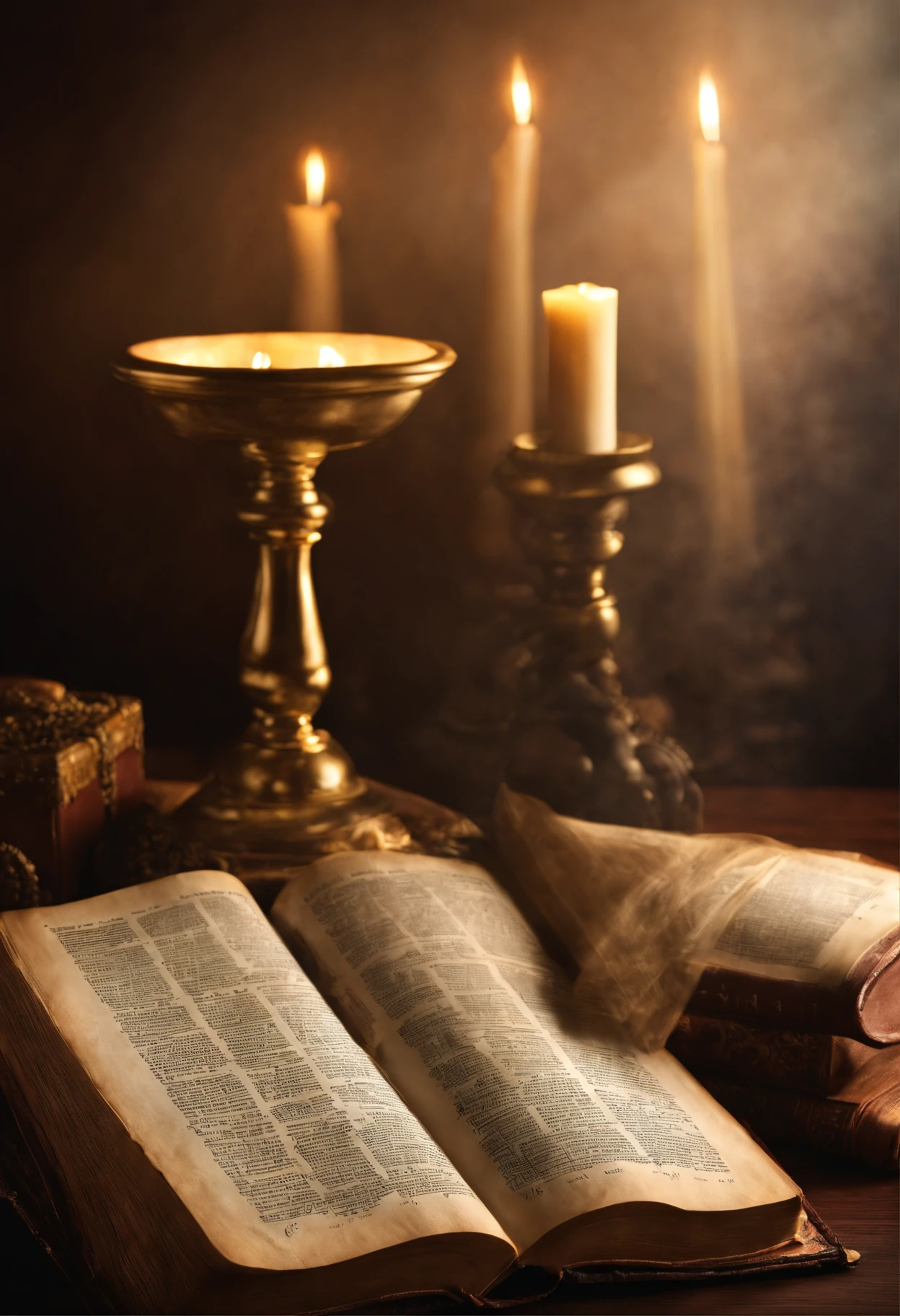 "Por favor, create a high-definition image of the Holy Bible that captures the reverence and spiritual significance of this holy book. The image should convey the historical and religious importance of the Bible, apresentando-a de forma digna e respeitosa. Use soft lighting to highlight cover and page details, enfatizando sua textura e envelhecimento, if applicable. Position the Bible in an environment that evokes a sacred environment, como uma prateleira de madeira em uma biblioteca antiga ou um altar iluminado. As cores devem ser sutis e a tipografia, Apresente-se, deve ser elegante e discreta. The image should inspire a sense of reverence and spiritual connection to the words and teachings contained in the Holy Bible."