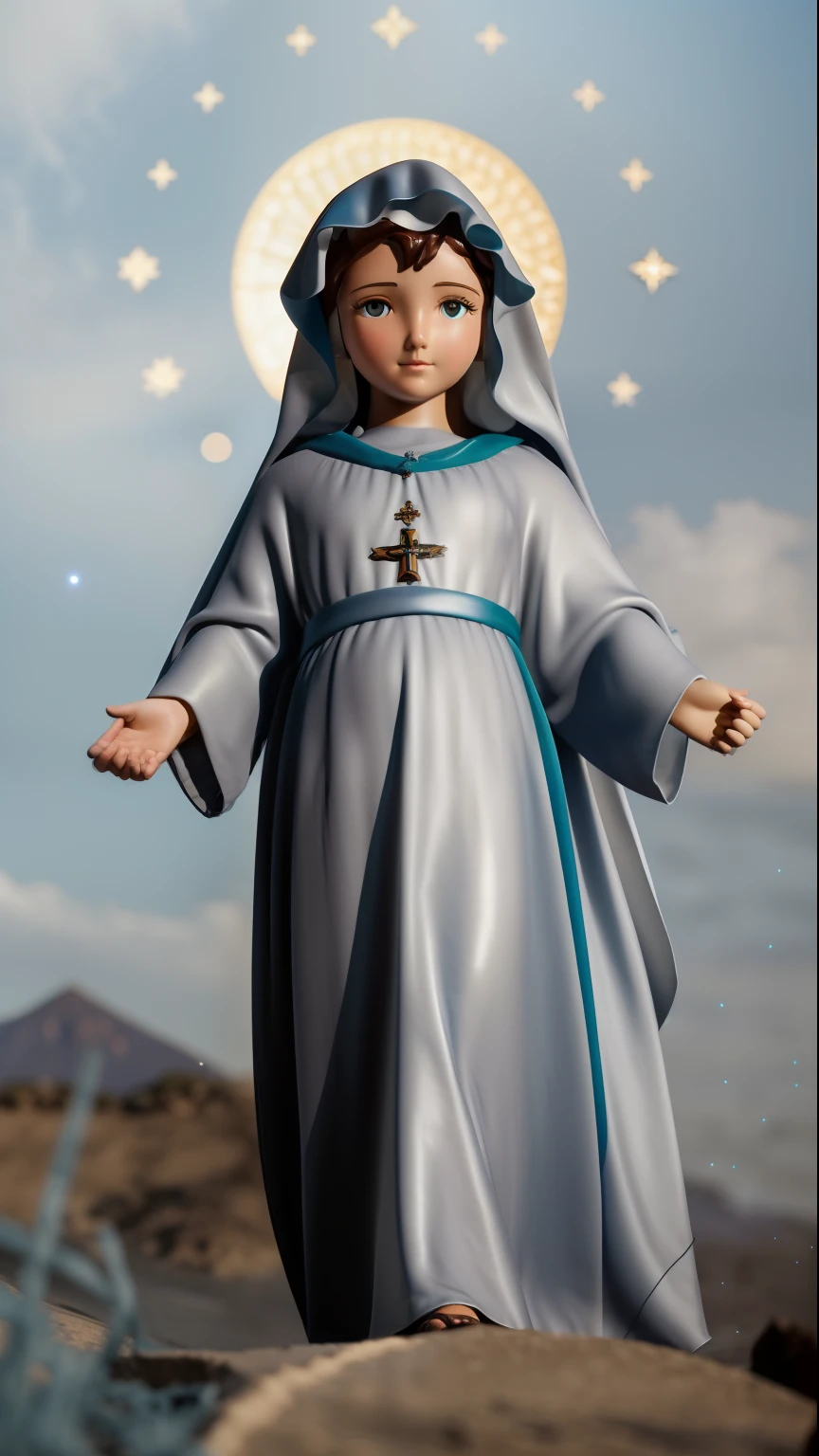 (((Blessed Virgin Mary of Mount Carmel))) Obra maestra, (La mejor calidad: 1.2), (super fine: 1.2), illustration, (extremadamente delicado y hermoso: 1.2), movie angle, flotante, (Hermoso ojo de detalle: 1.1), (detalle luz: 1.1), Movie Lights, Cielo delicado, ojos azules, (Cola de caballo alta: 1.1), capa, ojuelos, cielo estrellado, (light particles: 1.1) dibujo, flor. (Obra maestra), (La mejor calidad), (fotorrealista:1.3), 8k, Textura detallada de la piel, Textura detallada de la tela, Hermosa cara detallada, Detalles intrincados, Ultra detallado (cuerpo de cuerpo entero:1.2)