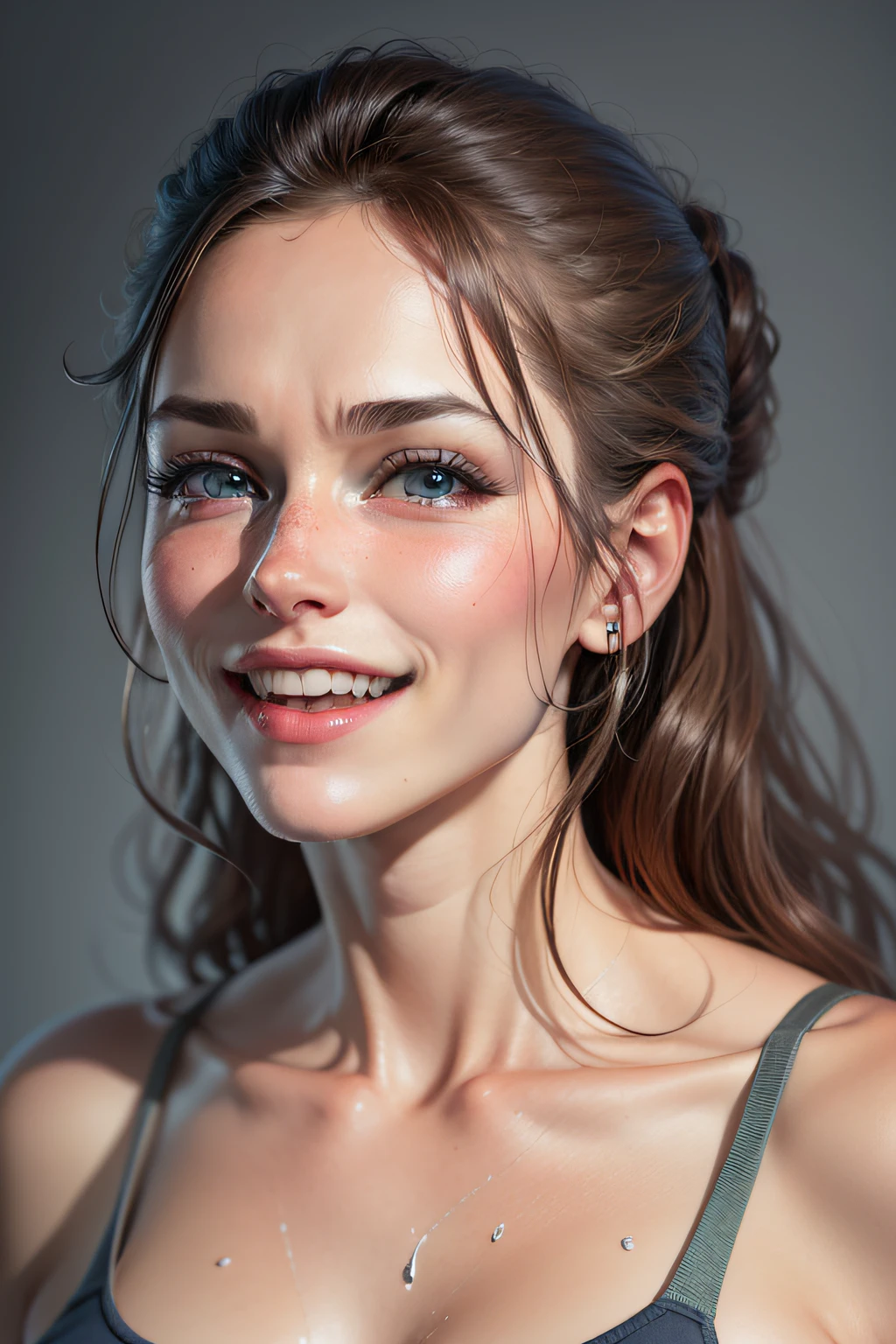 best qulaity, meisterwerk, fotorealistisch, 8k, 4k, extreme res, ultra high res, dynamische beleuchtung, echte beleuchtung, sophiadiamond, looking_at_viewer, smil, Push Up Sweat See Through
