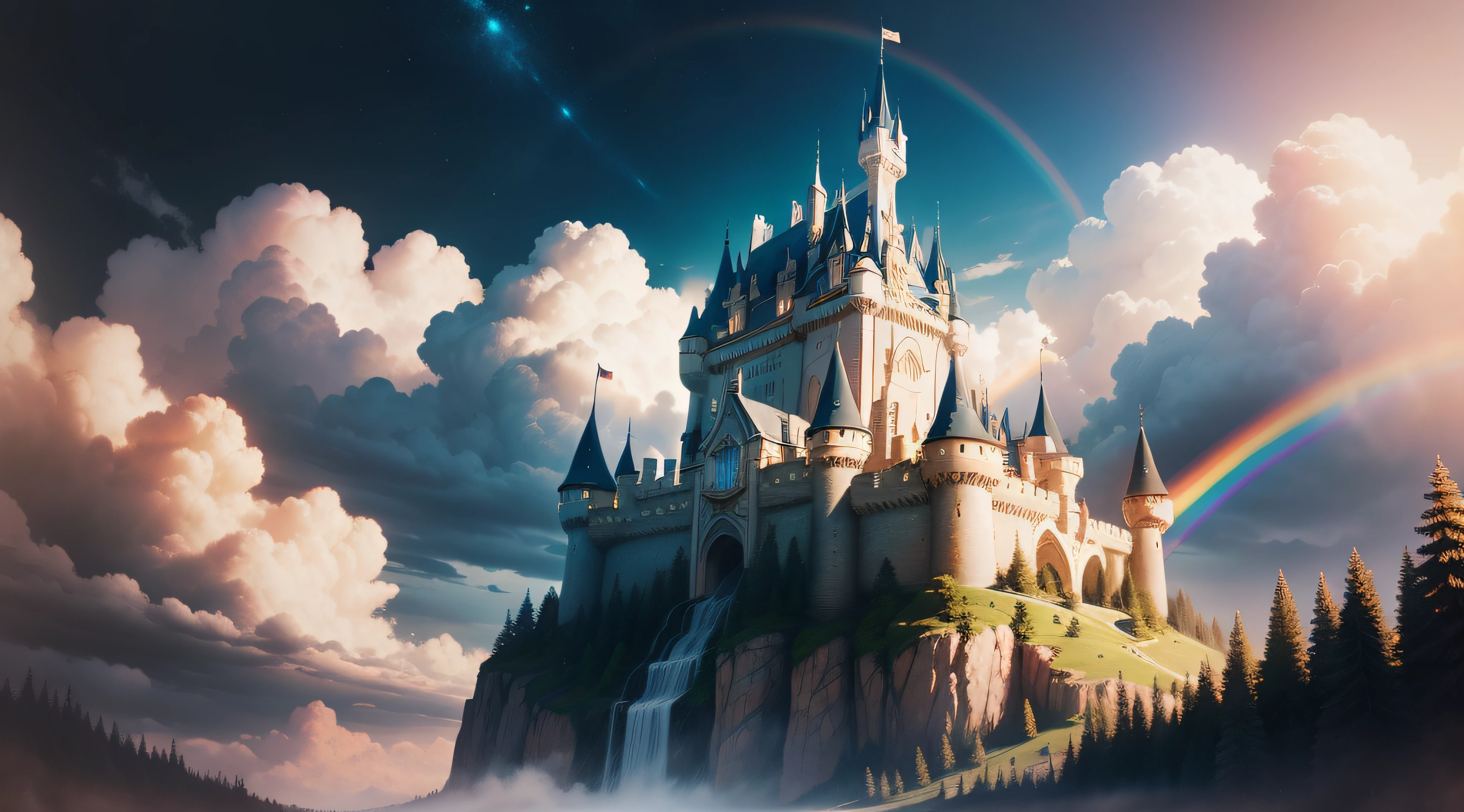 Once upon a time, Distant kingdom, Castle, Three siblings, two boys and one girl, Different from all others, Magical colors, Explore the castle, Discover wonders, Bright rainbow