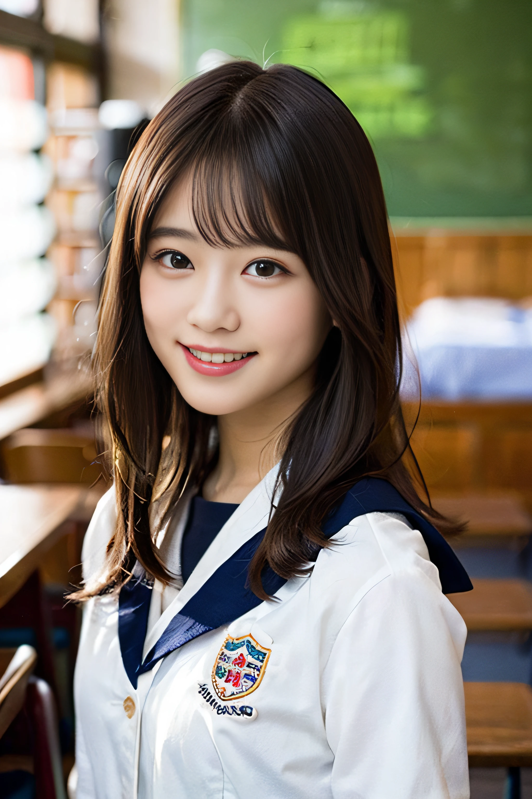 (8K、Raw photography、top-quality、masterpiece:1.2)、(realisitic、Photorealsitic:1.37)、ultra-detailliert、超A high resolution、女の子1人、see the beholder、beautifull detailed face、A smile、Constriction、(Slim waist) :1.3)、Beautiful detailed skin、Skin Texture、Floating hair、Professional Lighting、Whole human body、Longhaire、a blond、japanese hight school uniform、a sailor suit、Bob Hair、Happy smile、、innocent smiles、childs room、led smile