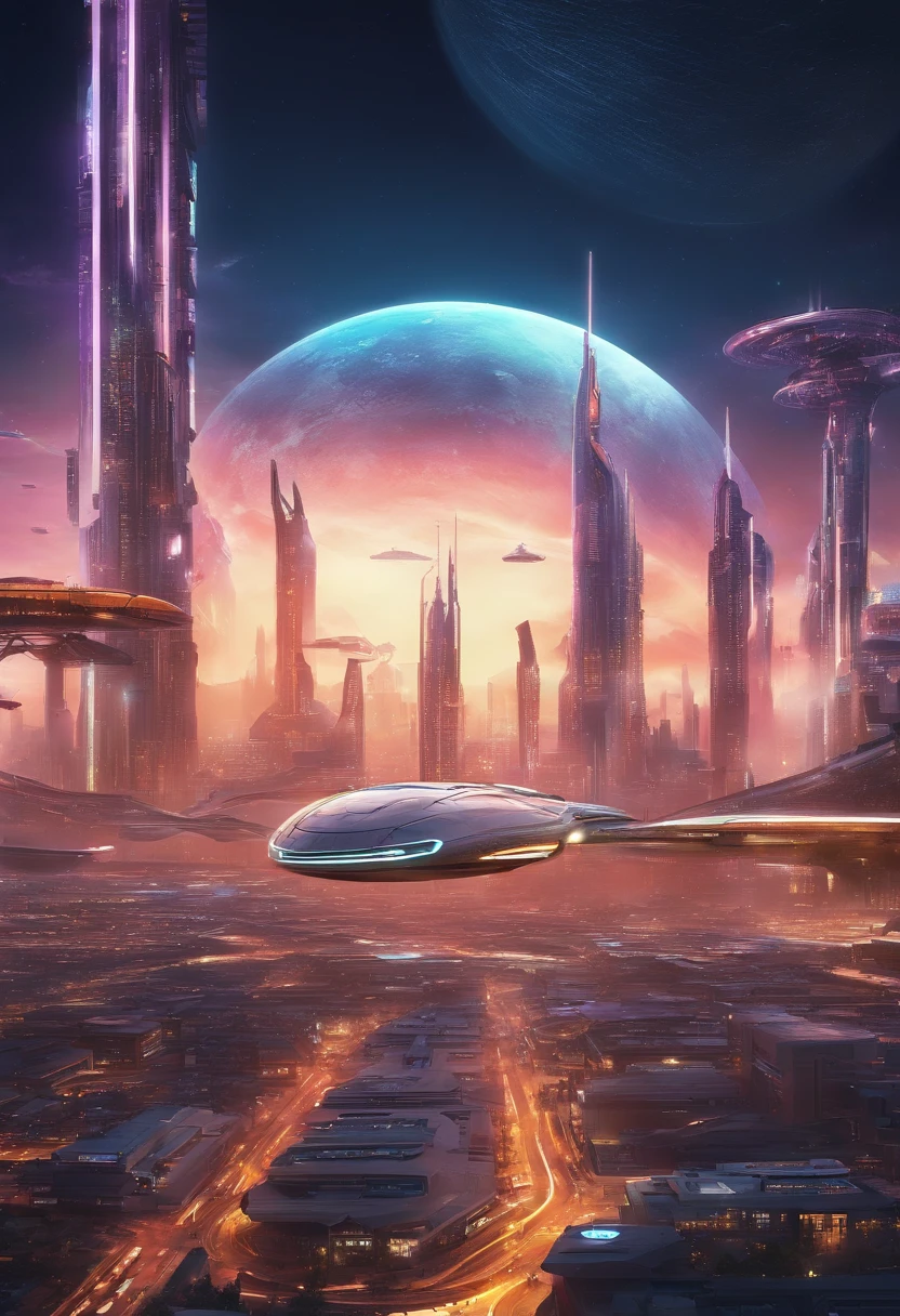 futuristic city with futuristic train and futuristic buildings at night, Arte conceitual do futuro, outra palavra futurista cidade, Em Fantasy Sci - Cidade de Fi:, bela cidade do futuro, futuristic utopian city, 8K resolution concept art, 8K resolution concept art, cidade do futuro, Porto espacial futurista, arte conceitual 8 k, Arte conceitual de Sci-Fi Hollywood