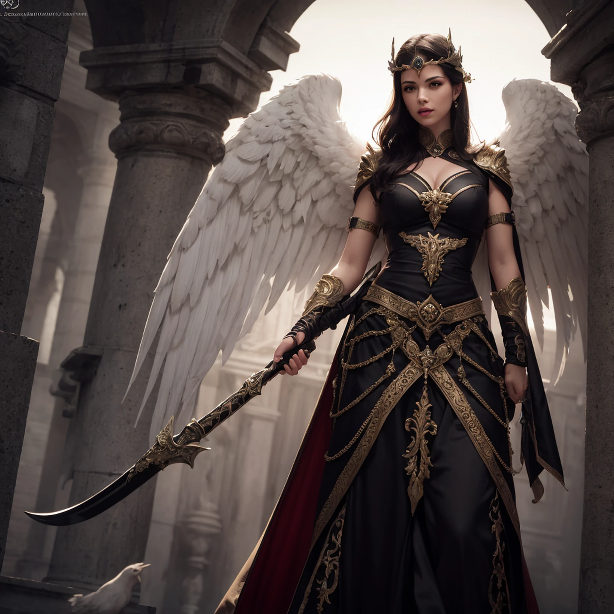 8k, ultra detalhado, master part, best quality, (extremamente detalhado), Arafed, arte dnd, retrato, corpo inteiro, Aasimar, female, (Obra-prima 1.3, Detalhes intensos), female, paladino, guerreiro santo lutando vampiro (Obra-prima 1.3, Detalhes intensos) grandes asas angelicais, white angelic wings open (Obra-prima 1.3, Detalhes intensos), Dark fantasy cemetery background, luz da lua, lua, Estrelas, nuvem, vestindo armadura branca (Obra-prima 1.3, Detalhes intensos), holy symbol, armado com espada, cabelos loiros curtos, Macho, Rosto detalhado, (Obra-prima 1.5, best quality), anatomicamente correto (Obra-prima 1.3, Detalhes intensos), face determinada, raios de deus, Cinematic lighting, luz brilhante, silhueta, de fora, fotorrealismo, scenic view (Obra-prima 1.3, Detalhes intensos) , Wide-Angle, Ultra-Grande Angular, 8k, Altas, best quality, Detalhes altos