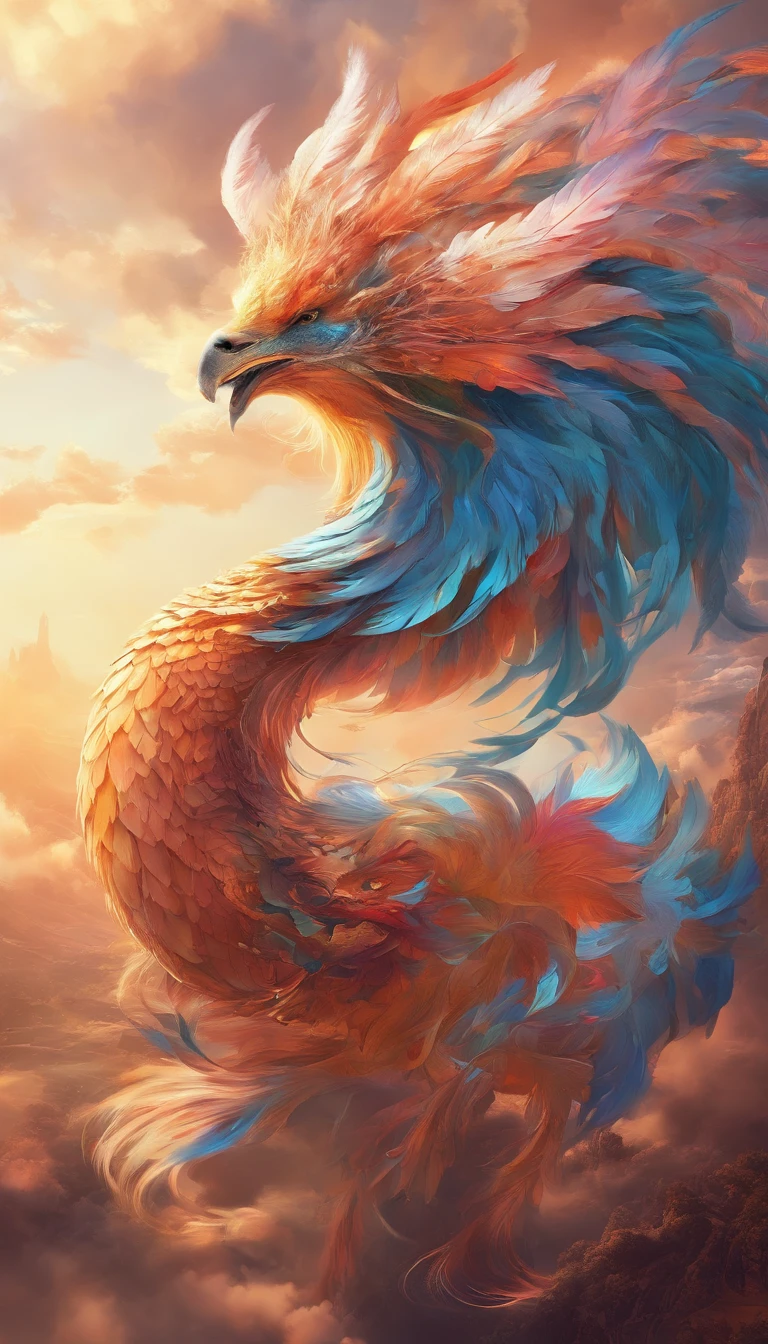 Blue sky in dreams,baiyun,Ultra-ethereal sky,Thick rolling white clouds,Like white clouds in a fairyland,Phoenix Dance Cloud,Phoenix spreads its wings and flies in the shape of a cloud,closeup cleavage,(ultra-realistic realism),(Unreal style),(8k wallpaper),(light and shadow effect),rendering by octane,White balance design,Extremely detailed picture depiction,wide angles,depth of fields,tmasterpiece,realisticlying,Beautifully depicted,A detailed,acurate,Works of masters,tmasterpiece