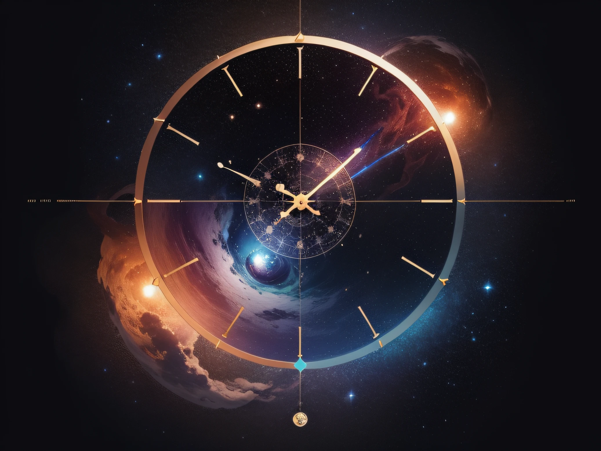 Create a banner style image for YouTube channel 'wisdom quotes', O plano de fundo deve ser cosmico, com planetas, estrelas e elementos que remetem ao tempo. Include an old clock in the center of the image, com engrenagens e ponteiros girando para representar o tema de curiosidades temporais. A imagem deve transmitir criatividade, imagination and reference to the universe and time travel in an abstract way. Be creative and artistic. Cores escuros e sombrias