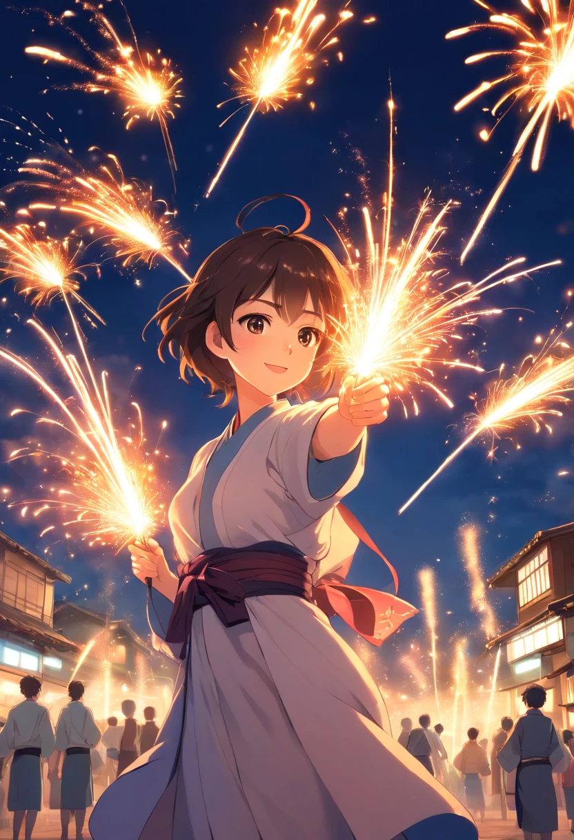 sparklers,Absolutely beautiful girl,laughingly,Hanfu,Vista Lantern,Sexual desire bombs wome,