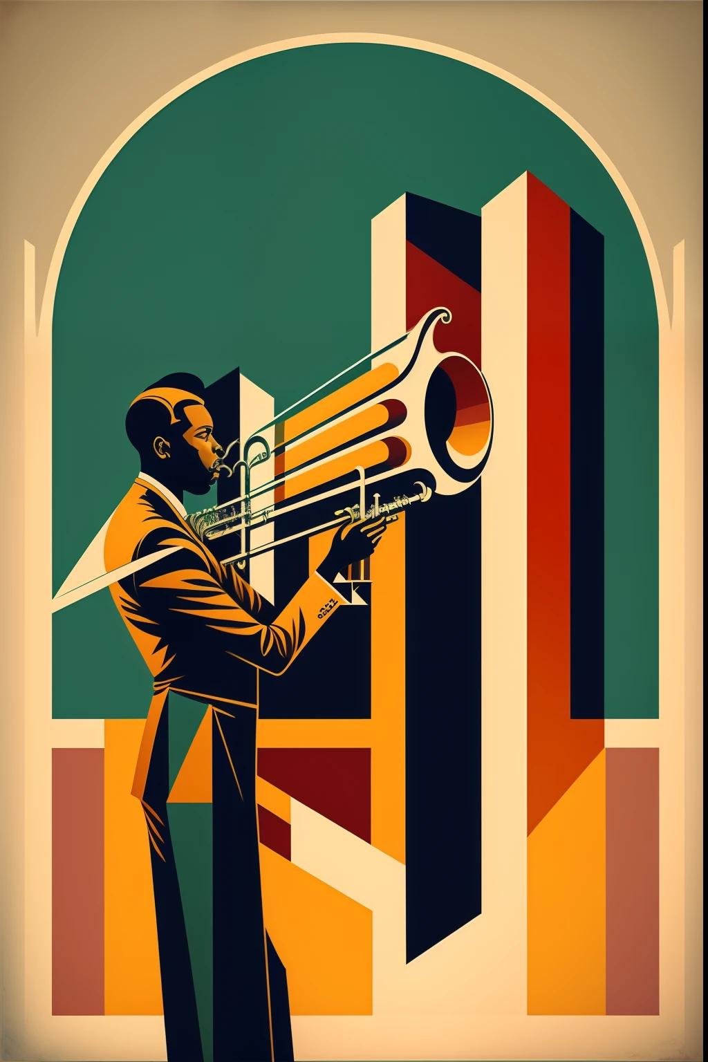 trumpeter , Art Deco style , advertisement , Geometry learned , Jazz Posters , One Man , Blowing the trumpet