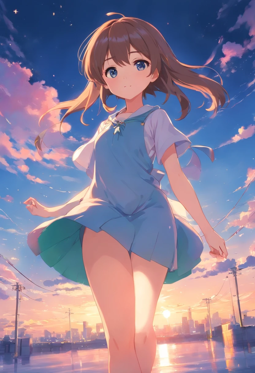 Linda ,Pelo largo blanquecino,hombros con fugas,descalzo,Cabeza mirando hacia arriba,Tumbarse en el suelo,Levanta los pies,Vestidos de turno,bragas blancas,ojos grandes,Cara linda de anime,lolicetines largos blancos,Levanta la falda,teta enorme