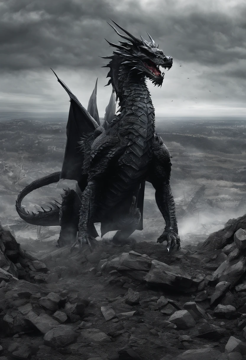 Detailed hyper-realism photography style、Black Dragon and One Brave