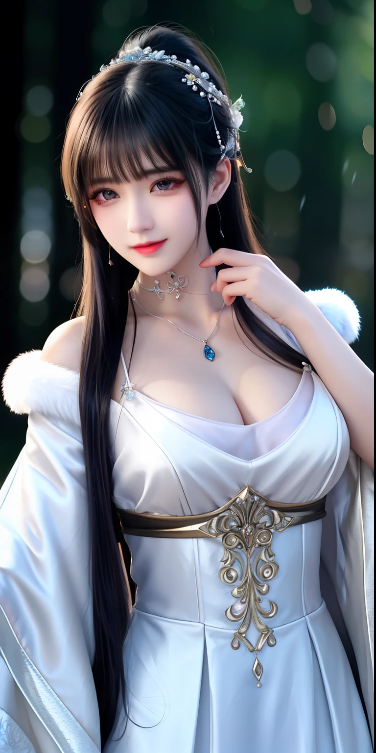 perfect figure beautiful girl:1.4, 17years old, smile, showing nipples, huge breast Layered Hair Style, (Cleric:1.5), Jewelry Decoration, veil, Highly Detailed Face and Skin Textur, double-edged eyelid, Whiten the skin, long hair, (background snow plains), diamond dust,