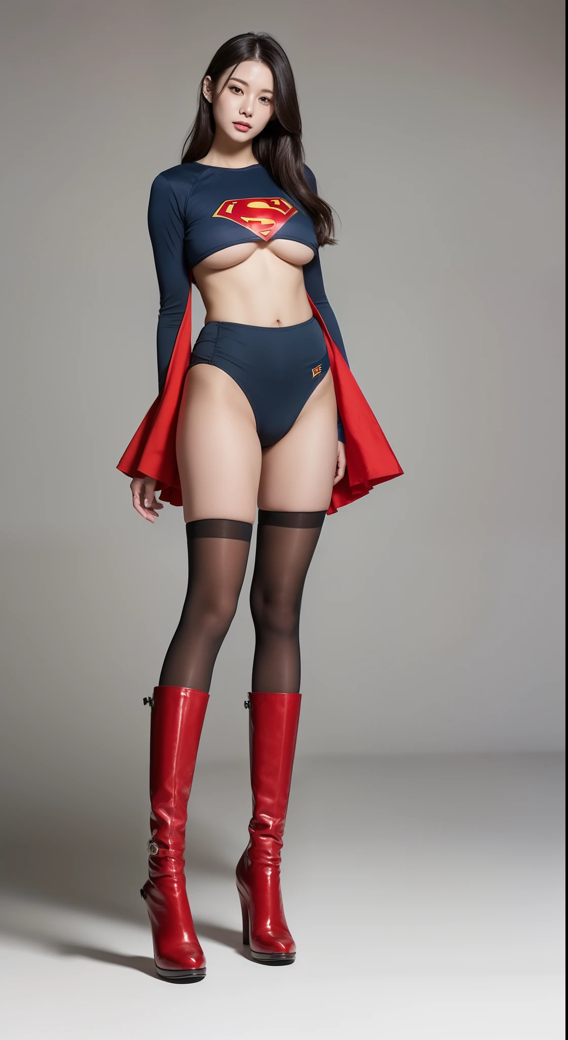 (((Make the most of the original image)))、(((Be sure to wear black tights)))、(((Supergirl Costume)))、(((lustrous dark hair)))、(((Suffering)))、(((Eyes closed)))、(((Be sure to wear red boots)))、(((Hung)))、((Top image quality、8K))、((top-quality、8K、​masterpiece:1.3))、Crisp focus:1.2、Beautiful woman with perfect body shape:1.4、Slender Abs:1.2、((layers-Cut、large boob:1.2))、a wet body:1.5、Highly detailed facial and skin texture、Suffering、is crying