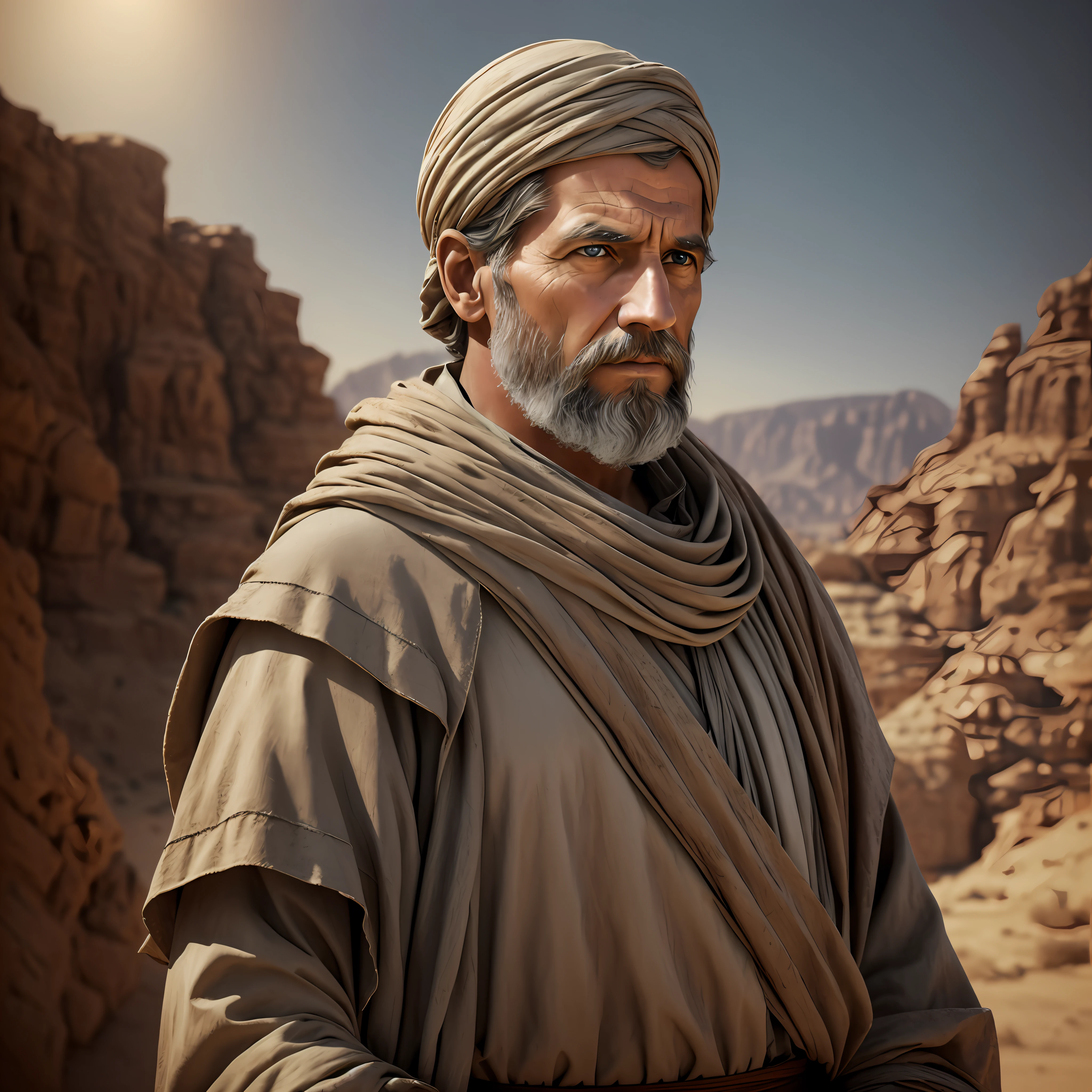 Abraham-like man biblical character with 70 years, in the desert, dark photo: realistic epic, soft cinematic portrait, adobe lightroom, photographic laboratory, highly detailed, faded, art by greg rutkowski and artgerm ,neutral colors: 1,2), (hdr: 1,4) , (soft colors:1.2), hyperdetailed, (artstation:1.4), cinematic, warm lights, dramatic light, (intricate details:1.1), complex background, (rutkowski:0.66), (blue and orange:0.4) --auto --s2