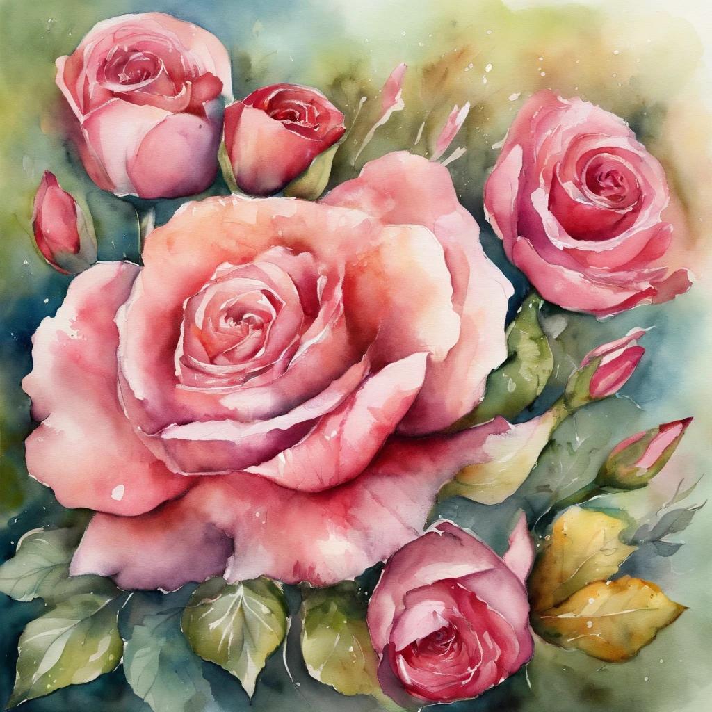 Grinaldas, molduras florais, delicadas flores de aquarela em tons de rosa e rosas vibrantes, Captivating illustration written gratitude inside