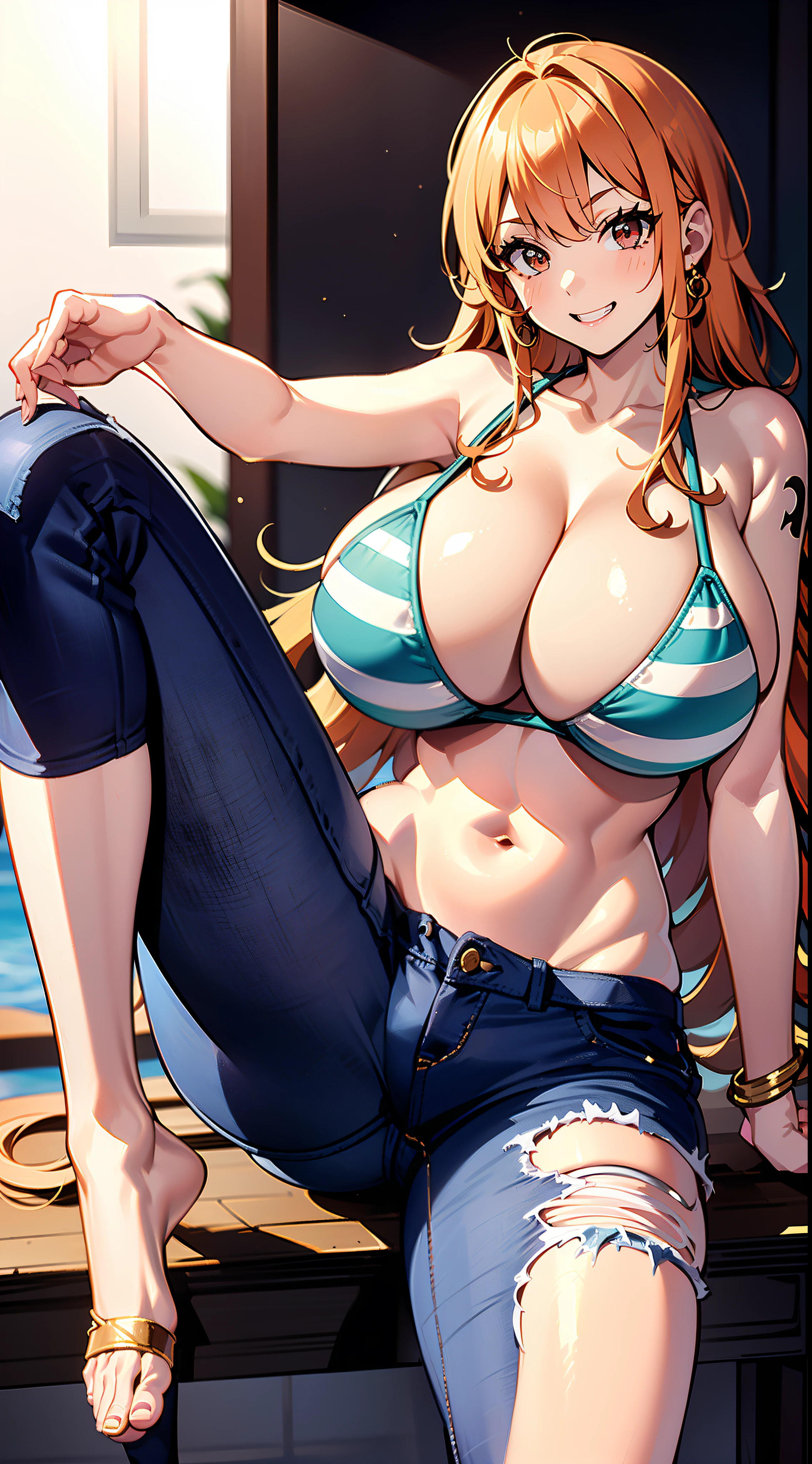 Off-the-shoulder clothing,Bust photo 21 year old girl,(Huge breasts:1.2),hyperbreasts,Breast Focus,Small and upright ,Striped bra,NSFW,POV,Paizuri,(cum on chest:1.3)(masutepiece),(Ultra-detailed),perfect-composition,photographical skin,Shiny skin,Shiny hair,100-layer-hair,photographical hair,Blunt bangs,(Black and double-sided hair:1.3),(1 girl :1.3) ,Six-headed,Smile,Looking Up,(Large breasts:1.3),Underbust,(Cheeky little bitch:1.3),Red Eyes,(Tsurime:1.3),A mole under her right eye,She is showing her double teeth,(Posing:1.3),(Pink camisole:1.3),(ripped denim shorts:1.3),(Her shorts are unbuttoned:1.3),(Loose clothes),grin,Raw legs,(crotch seam:1.3),(Chic:1.2),(Lori:1.3),(With a simple background:1.3),