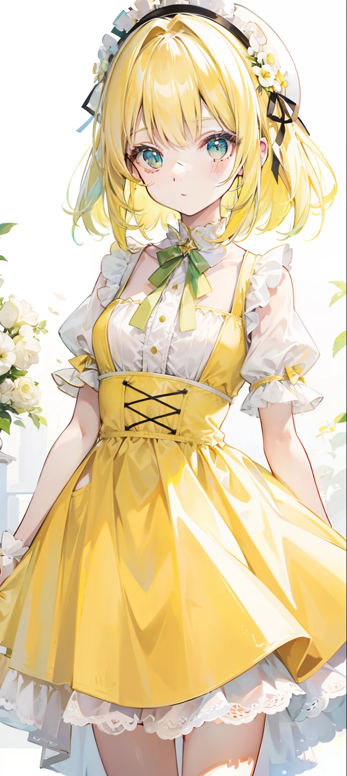 Anime girl in yellow dress with flowers in background - SeaArt AI