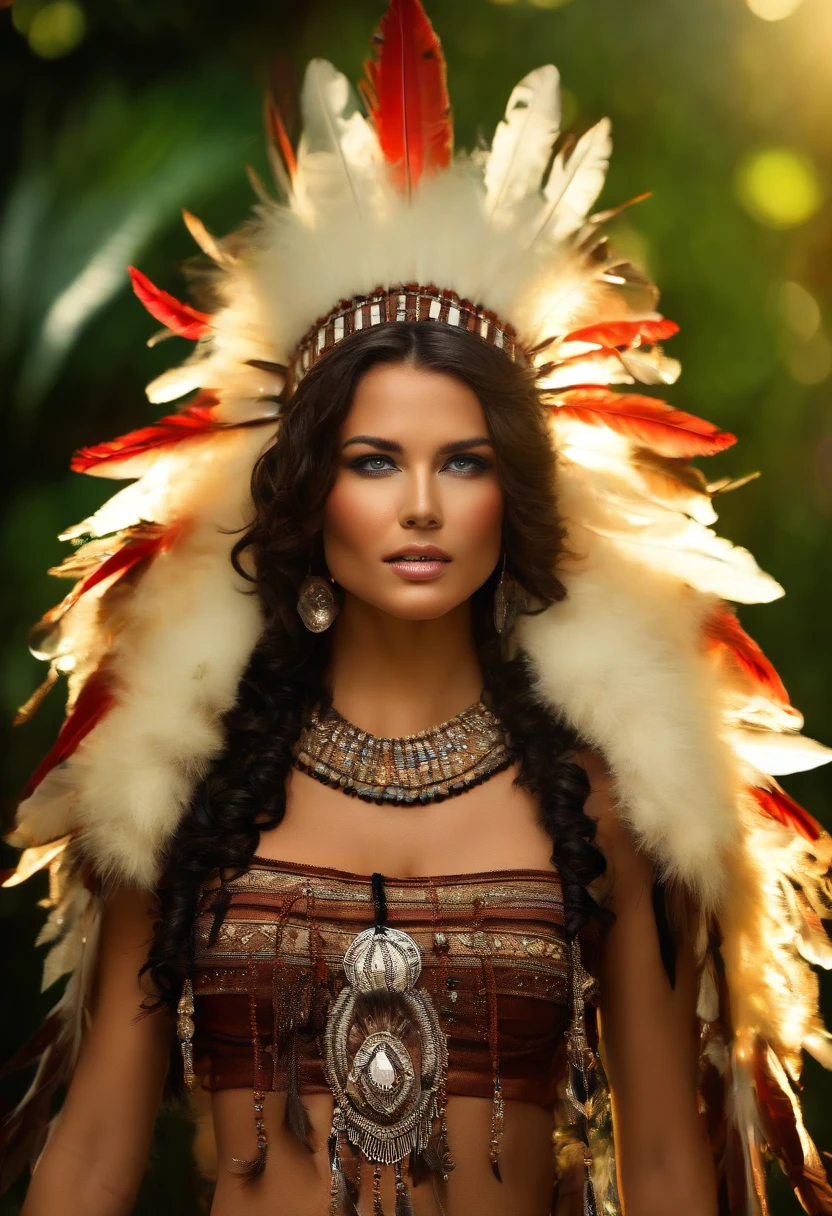 A woman in a native american costume with feathers on her head - SeaArt AI