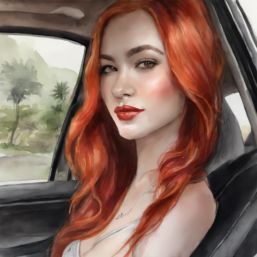 Honda Civic,Full body like,Sexy, Hot and charming,Red hair,Fashionable clothing。
