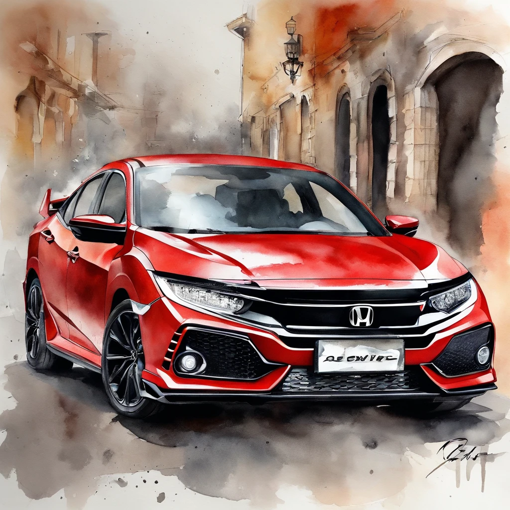Honda Civic,Full body like,Sexy, Hot and charming,Red hair,Fashionable clothing。