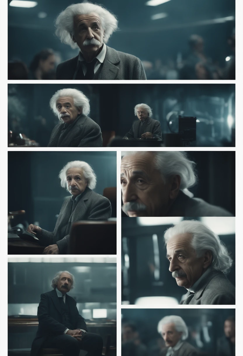 Albert Einstein, futuristic dystopian environment