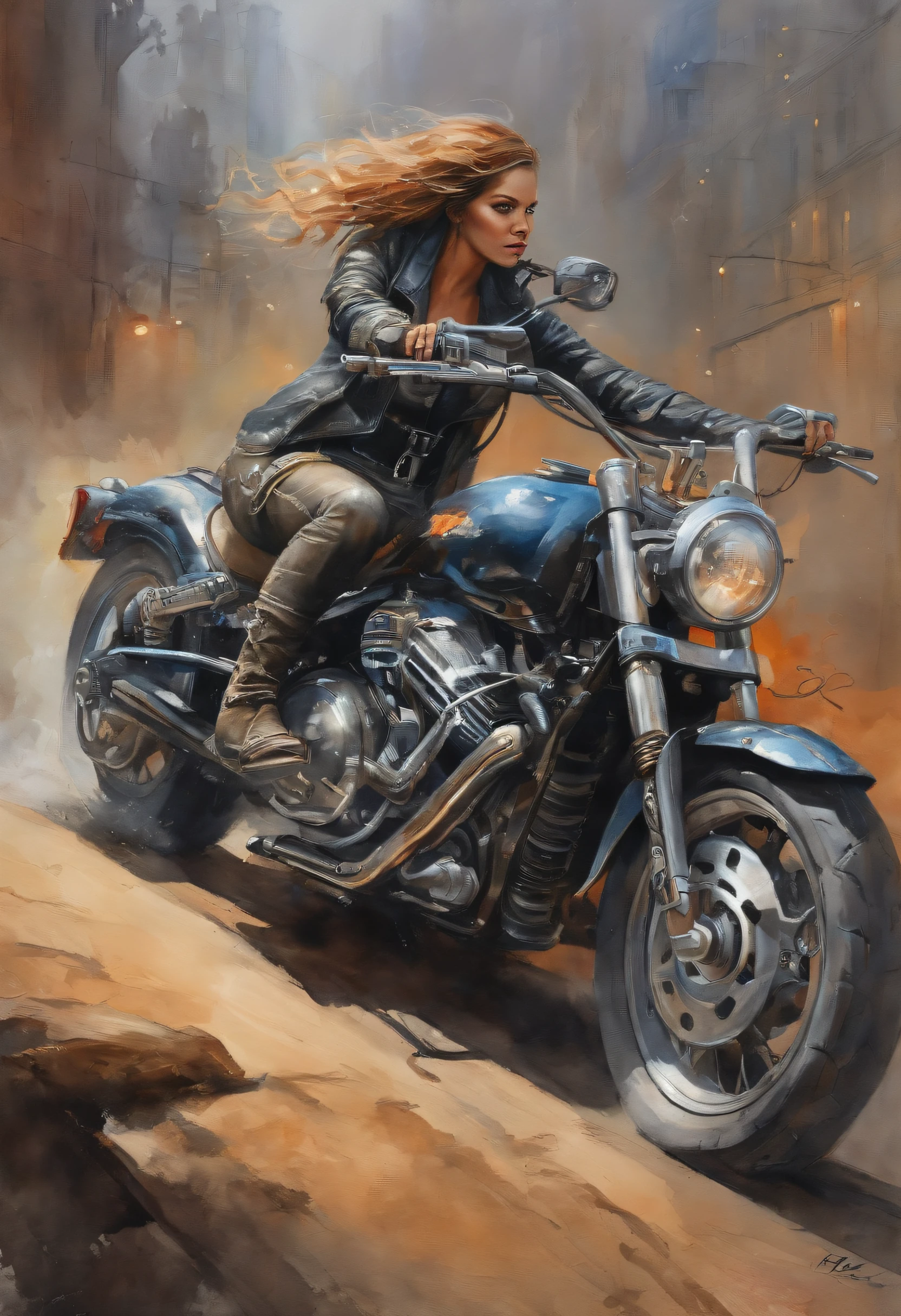 「((top-quality)), ((Best Retail)), (High level of detail: 1.3),。.。.。.3D、Beautiful fece(cyber punk perssonage: 1.3)Hacker woman、Female spy、riding a motorcycle