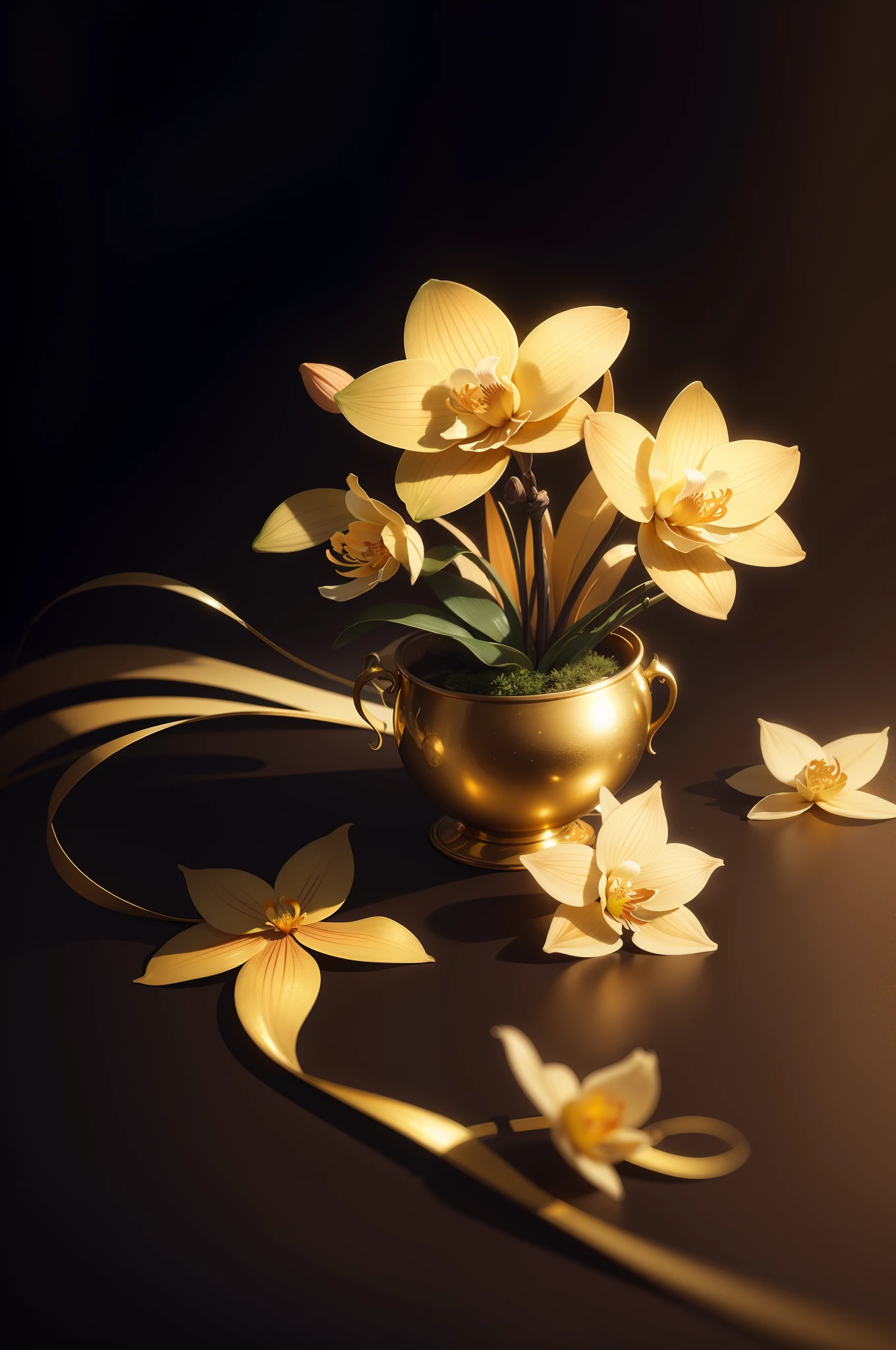 Beautiful gold orchid 4k black background