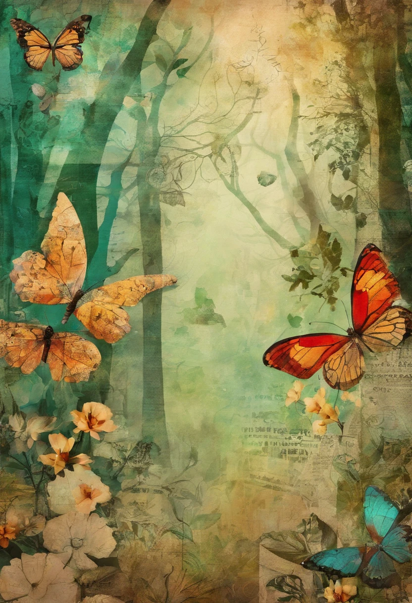 Forest, trees, flowers, butterfly
