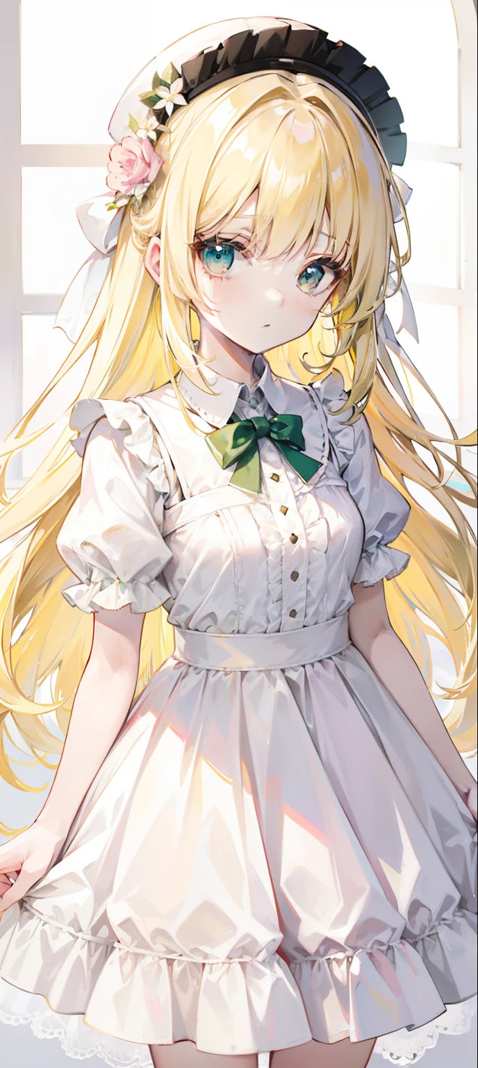Pale greenish-yellow hair,Light pink and white with dress,Sweet girl Lori,