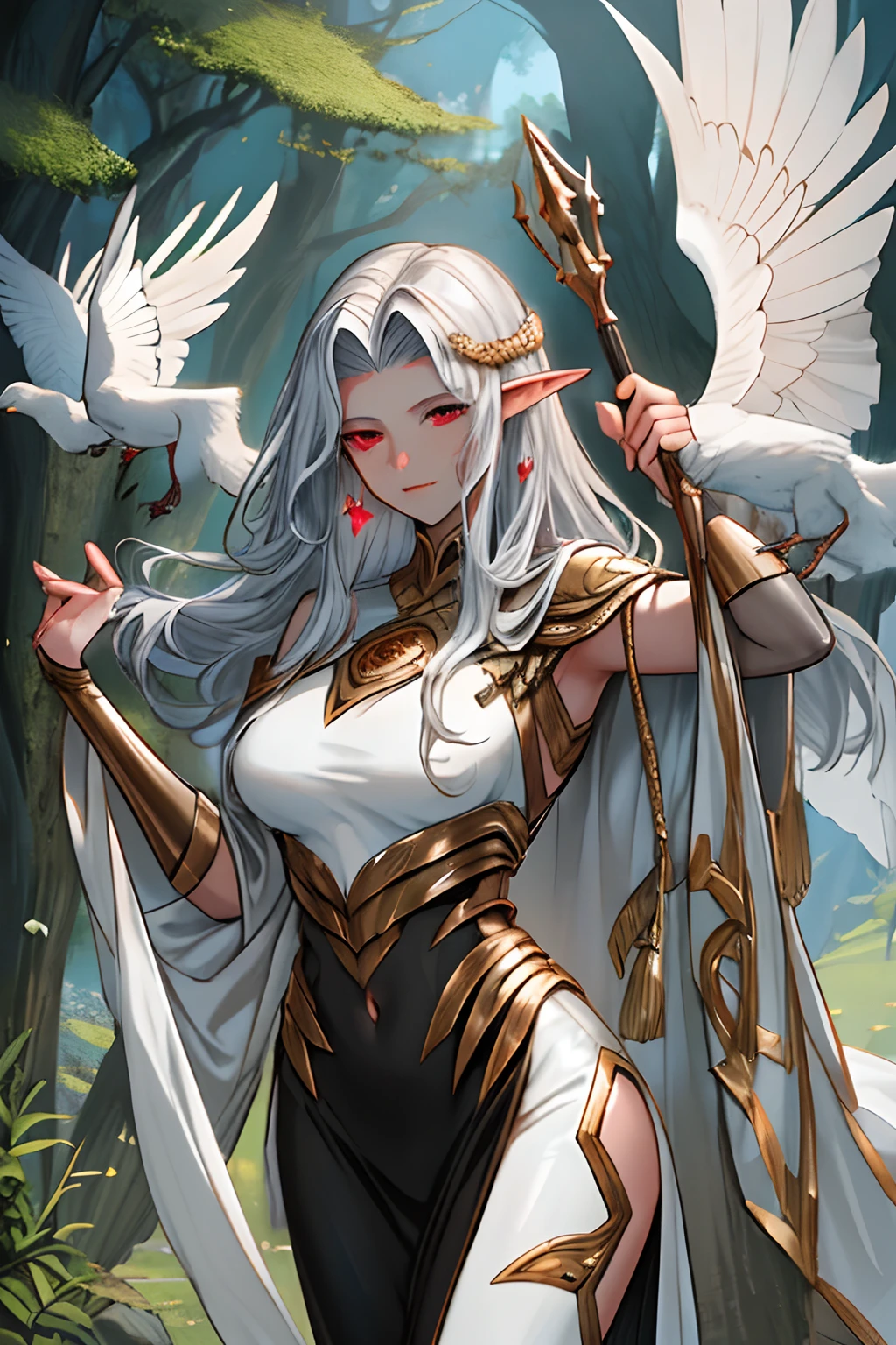 (masterpiece, best quality), 1lady, solo, (white Scales, scaly body), fallen elf, black hair, red eyes, (art by Adam Hughes, zdzislaw beksinski, dariusz zawadzki, giger, frank cho), (big breasts:1), (naked:0.3), (cameltoe:1), You are a harpy, a winged creature with a human-like body and a bird-like head. You live in a hidden valley in mythical Greece, where you and your flock are hunted by humans who fear and despise you. You have always been curious about the outside world, but you have also been taught to avoid it at all costs. One day, you find a wounded human soldier in the forest. He is from a nearby city that is at war with another kingdom. You decide to help him, despite the risk of exposing yourself and your people. You bring him to your home, where you nurse him back to health. You learn that he is a kind and honorable man, who fights for peace and justice. You also discover that he is a descendant of the legendary hero Perseus, who once slew the monstrous Medusa and freed the winged horse Pegasus. You feel a connection with him, as you both share a bond with the sky. You begin to fall in love with him, but you also fear what will happen if he finds out your true nature. Will he accept you or reject you? Will he betray you or protect you? Will he help you find redemption for your people or doom them to extinction? You must choose between your heart and your duty, between your love and your loyalty, between your freedom and your fate