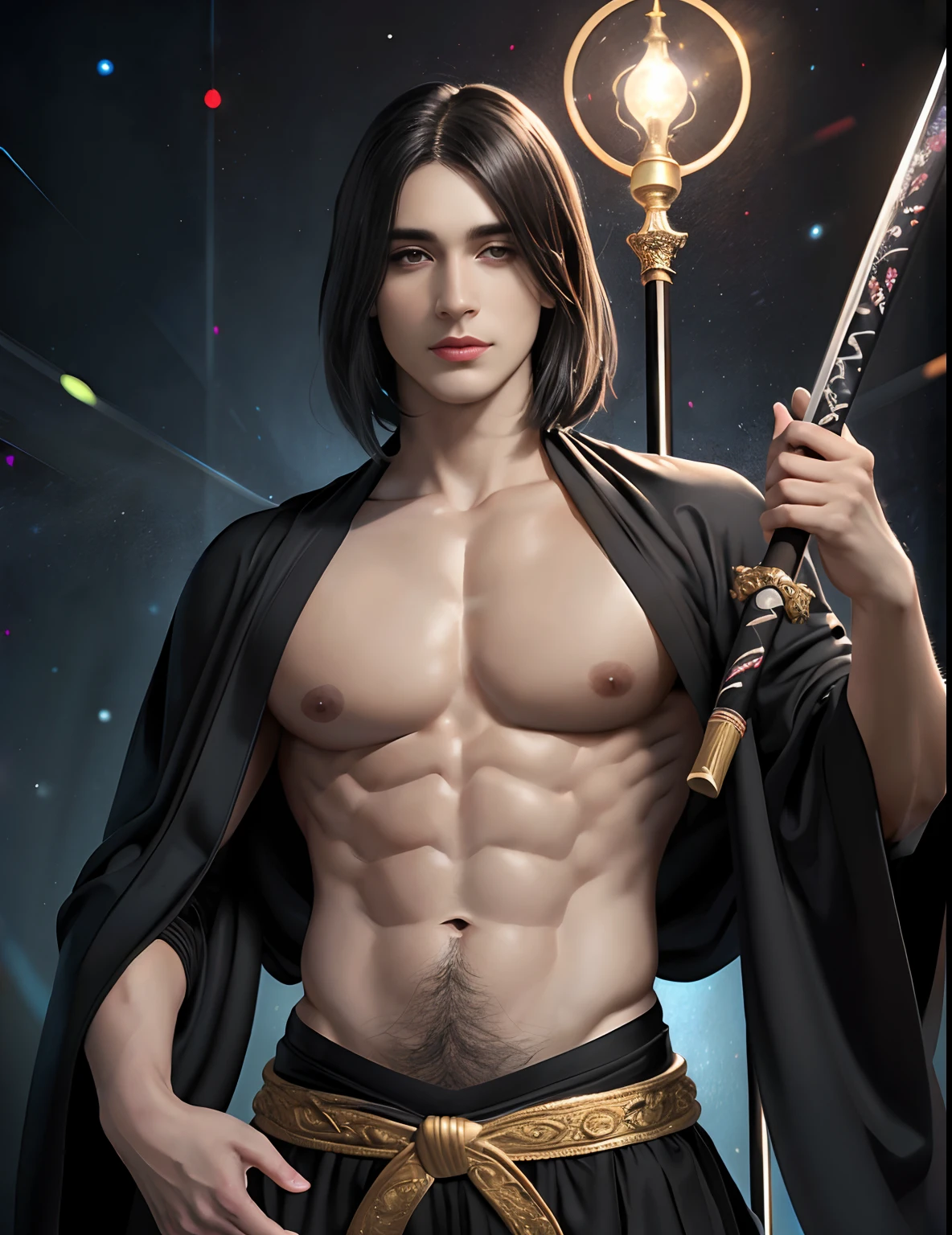 arte conceitual, absurdos, master part, Altas, intrinsecamente detalhado, (Asiáticopunk), um homem, sexy, musculoso, ao ar livre, Olhos lindos, Rosto detalhado, chuva, ao ar livre, segurando uma katana, global ilumination, Subsurface scattering,