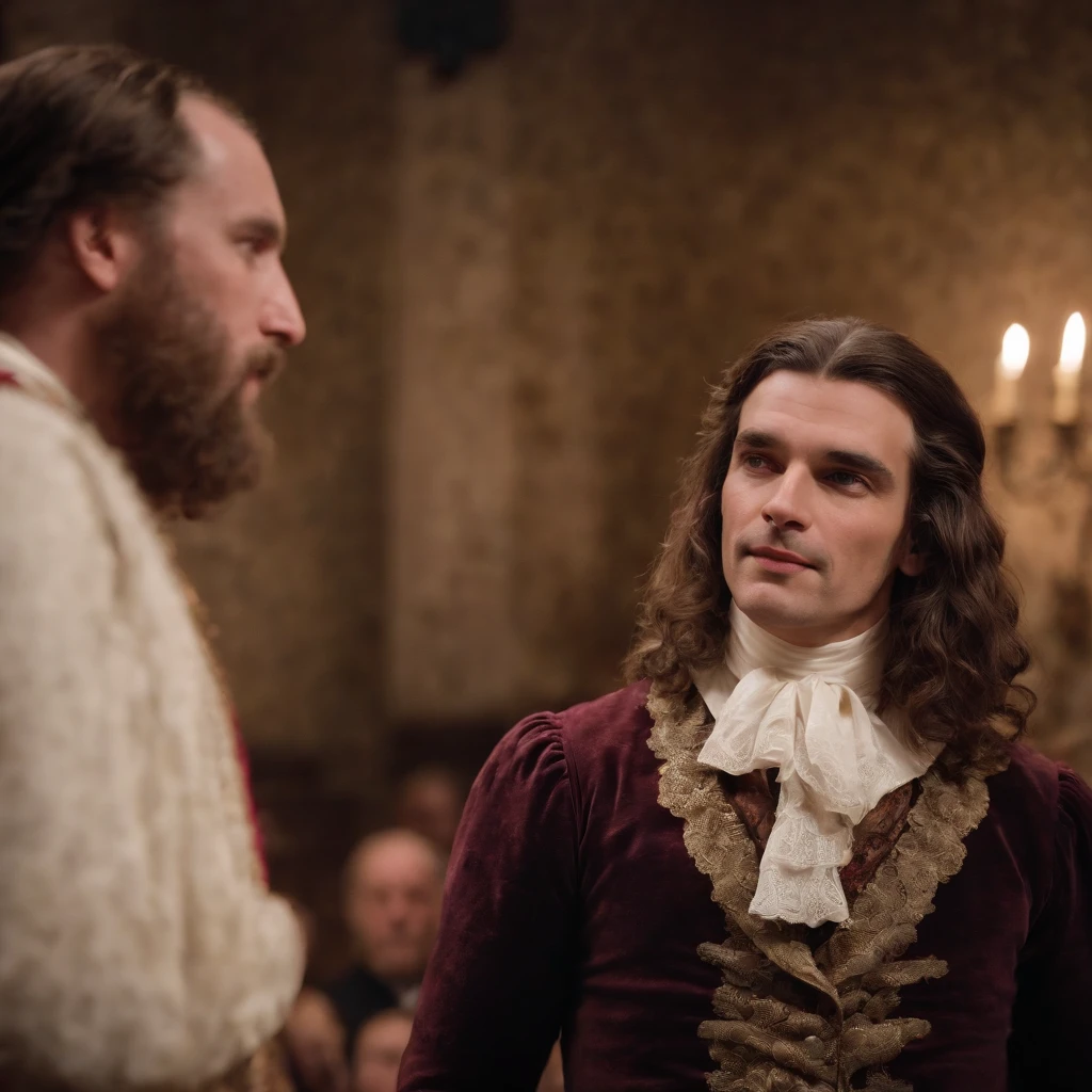 Create a scene that depicts Molière's performance during the soiree, with the playwright in character and the audience involved in the entertainment of the play.