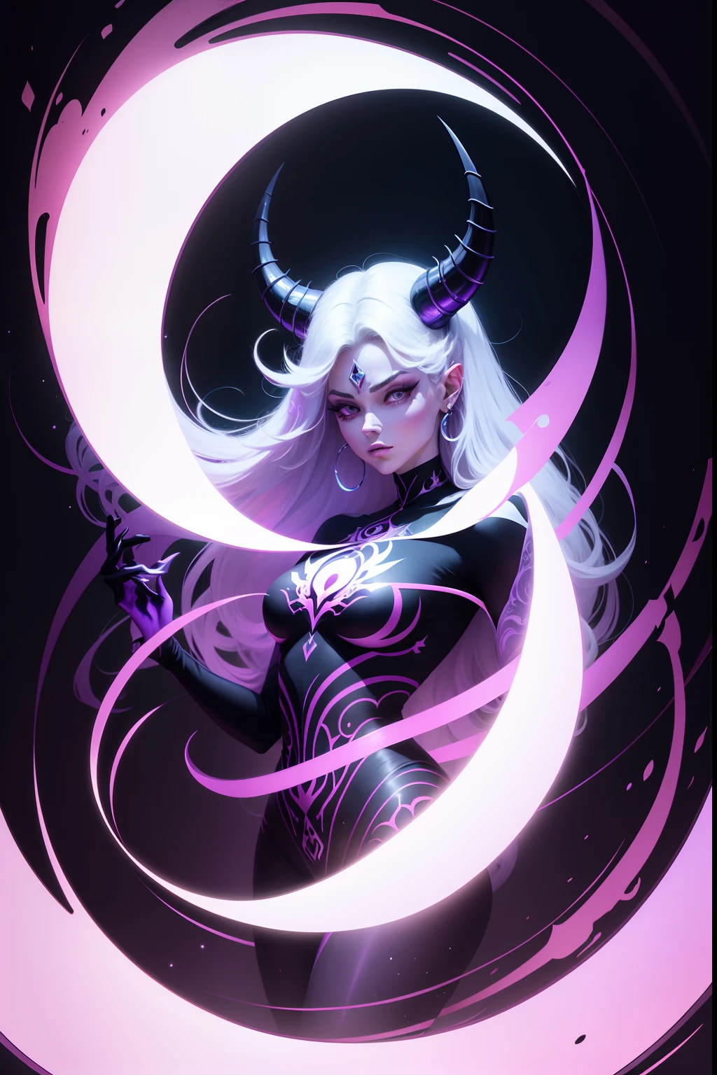 vector illustration of [hand drawn evil capricorn], [shape: circle or triangle] shape, unique and beautiful, neo-psychedelic style, vibrant colors, white background, purple ghostly looking