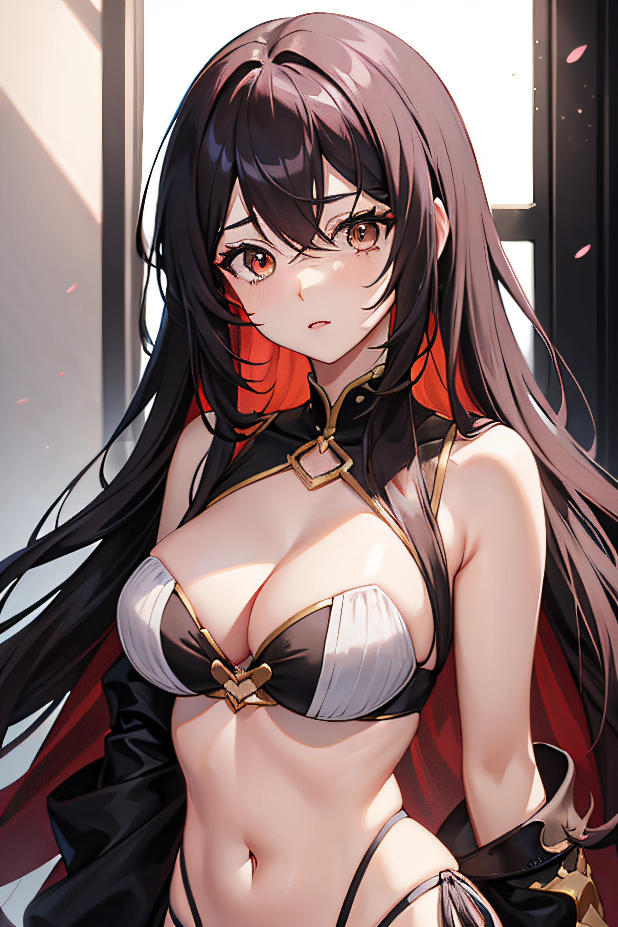 beautiful woman, medio cuerpo, anime, cabello muy detallado, Cabello rizos muy grande y rojo, detallado, isekai