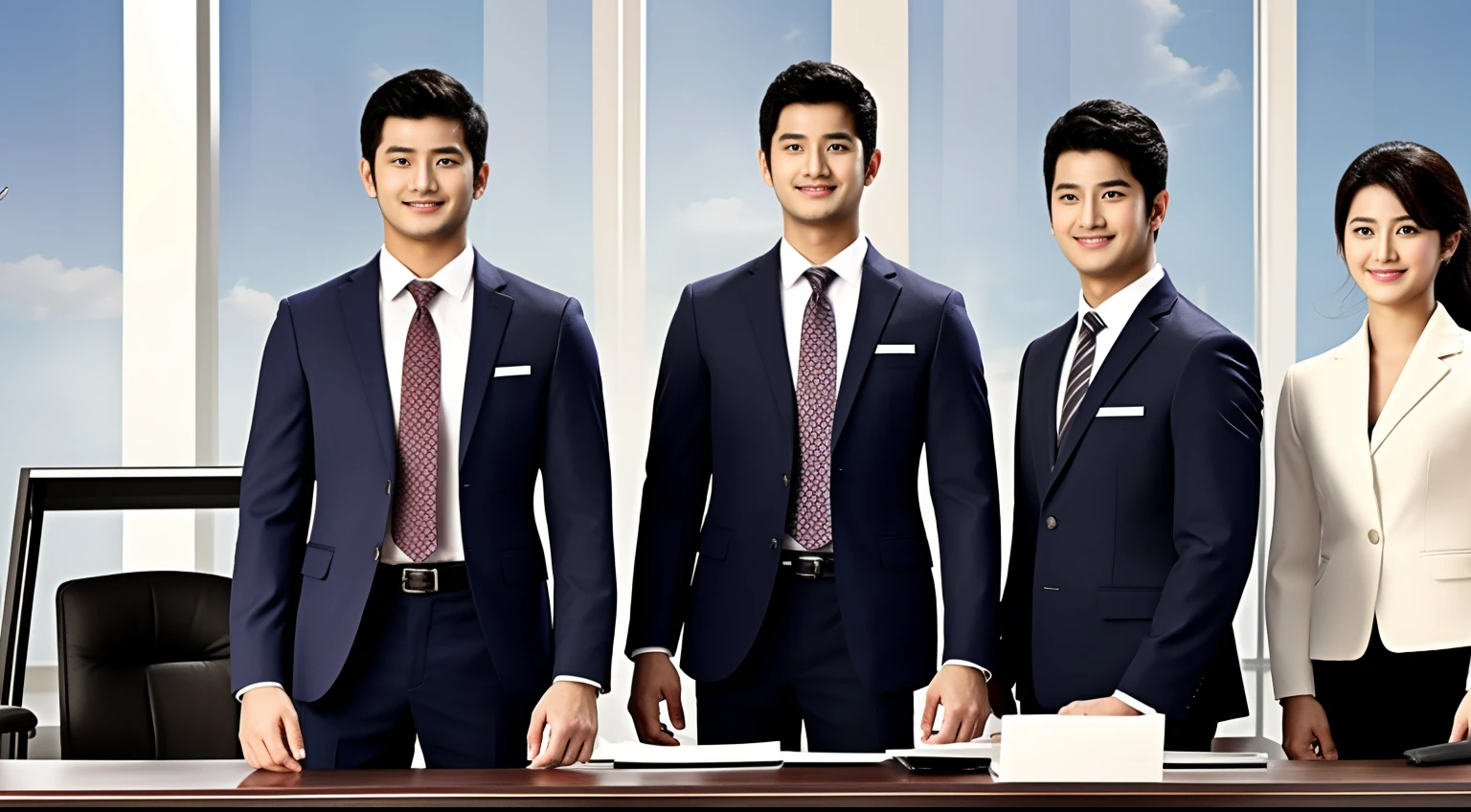 adopt,recruit.((male people,femele,2guys))),suits,Office,wanting,new employee,A smile,sano,weather,a bright office,,,,,,,