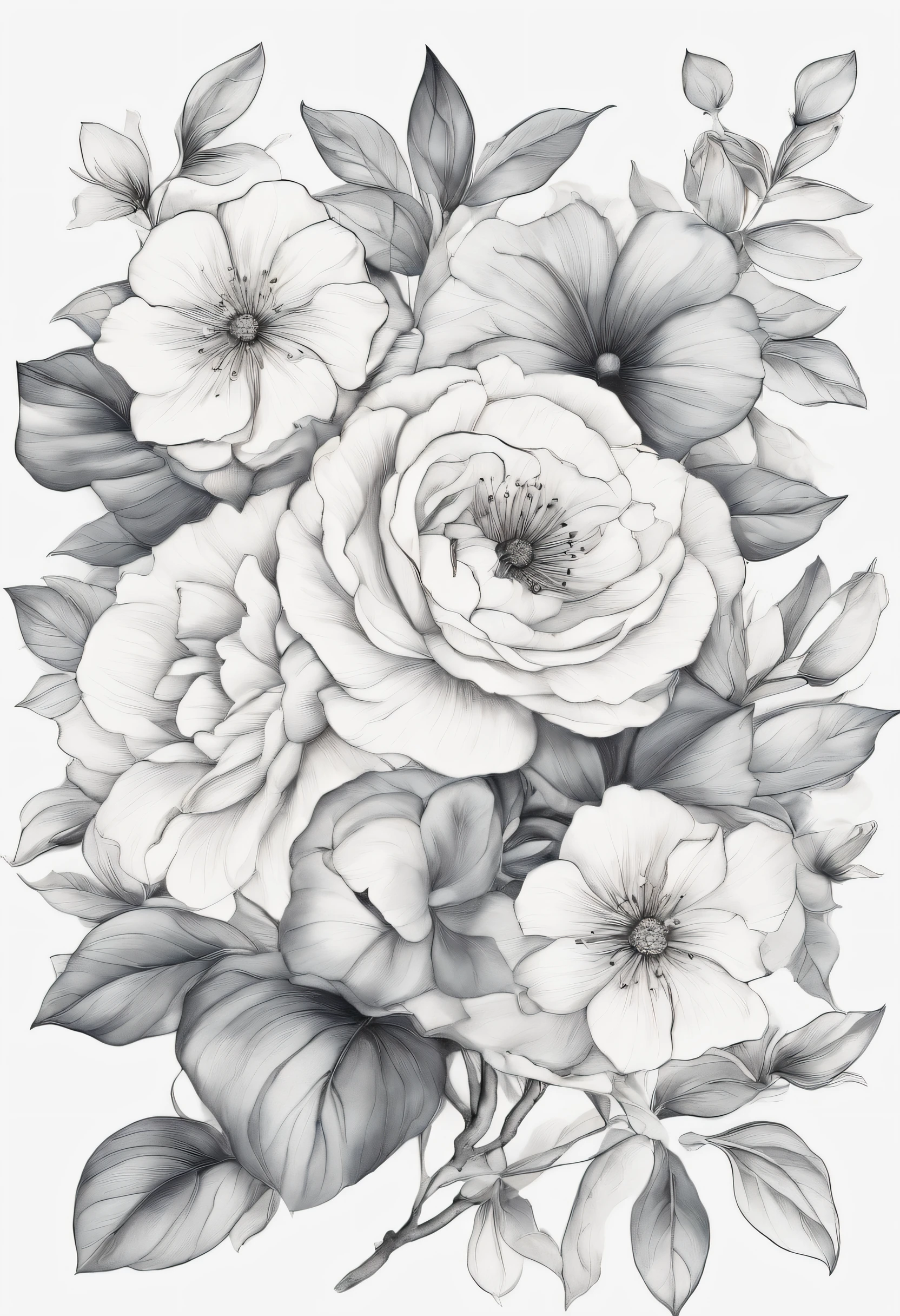 Design a sophisticated and intricate flower tattoo in artistic style for the middle of the journey. The tattoo should mix the delicate beauty of the flowers with elements of classical art, como linhas detalhadas, sombreamento e, possivelmente, incorporar elementos como pinceladas ou efeitos de aquarela. The final design should represent the concept of 'halfway' in a symbolic way, usando as flores como motivo central para transmitir a ideia de crescimento, Transformation and balance during the life journey.