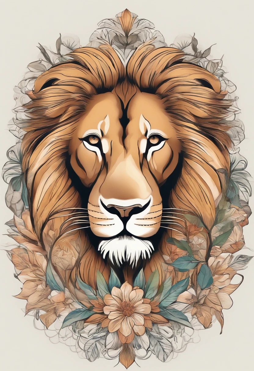 Rie a lion tattoo that incorporates elements of nature, como folhas e flores, to symbolize the balance between strength and harmony. Focus on delicate lines to portray the lion as an integral part of the natural environment.