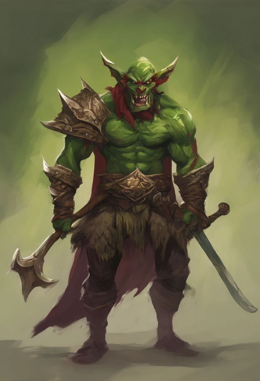 (Green Goblin Warlord:1.1,heavy armor:1.1),intimidating gaze,detailed eyes and face,sharp teeth,fierce expression,menacing stance,dark and ominous lighting,highres portrait,ultra-detailed armor,metallic texture,powerful physique,green skin,evil grin,controlled anger,vivid colors,sharp focus