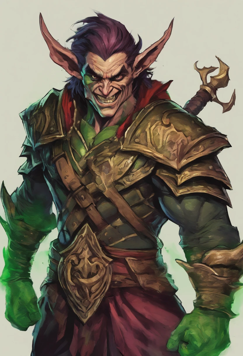 (Green Goblin Warlord:1.1,heavy armor:1.1),intimidating gaze,detailed eyes and face,sharp teeth,fierce expression,menacing stance,dark and ominous lighting,highres portrait,ultra-detailed armor,metallic texture,powerful physique,green skin,evil grin,controlled anger,vivid colors,sharp focus