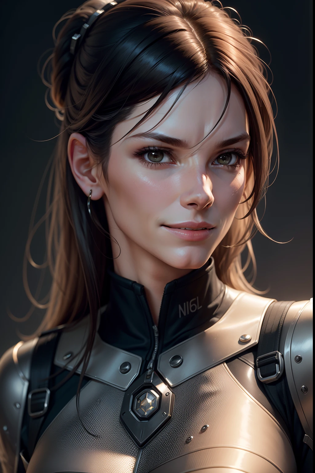 Ultra-realistic capture, 1 woman, Sandra Bullock, Slender jawline, slight smile, smiling, content, Highly detailed, High resolution 16k close-up of human skin. Skin texture must be natural, With such detail that pores can be finely identified. Skin should look healthy, In a uniform tone. Use natural light and color, bright