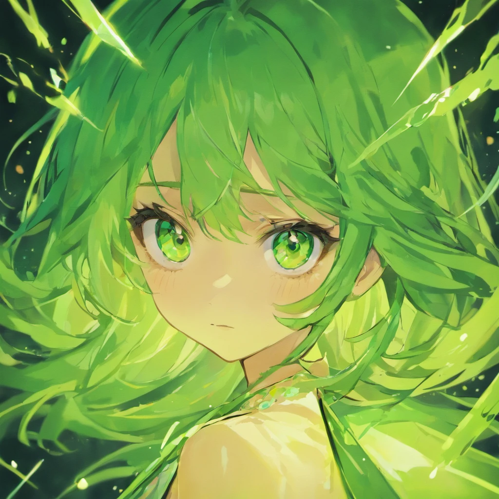 A close up of a girl with green hair and green eyes - SeaArt AI