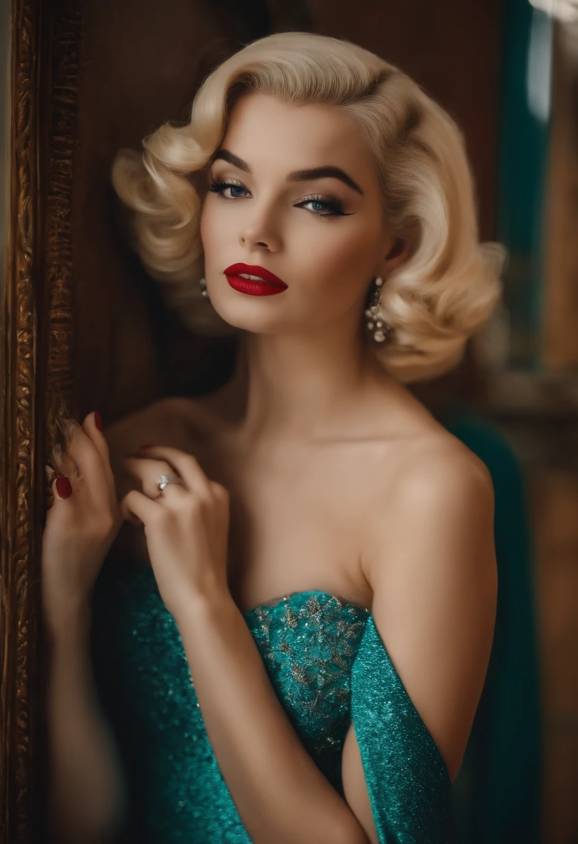 mulher jovem loira cabelo longo usando joias, mulher parecida com as atrizes marilyn monroe e AUDREY HEPBURN