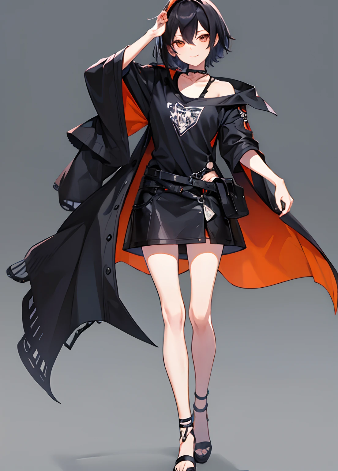 1guy, Handsome man, Solo,Man with black hair,up looking_で_viewer, ((masutepiece,Best Quality)), Beautiful detailed eyes, beautifull detailed face、the eyes are orange、mash hair、Hair on the eyes、short-hair、logn hair、a cool、outer、twinks、Calm、Cool System、Soothing、The best smile、Animals around、coyote、coyote、Black Wolf、Silver Wolf、Cool、ssmile、is standing、From head to foot、Standing picture、Background Simple、Cool Woman、shorth hair、Detailed picture、Standing picture、full body Esbian、shoe、Women like men、Dark hair、detaileds、Man's clothes