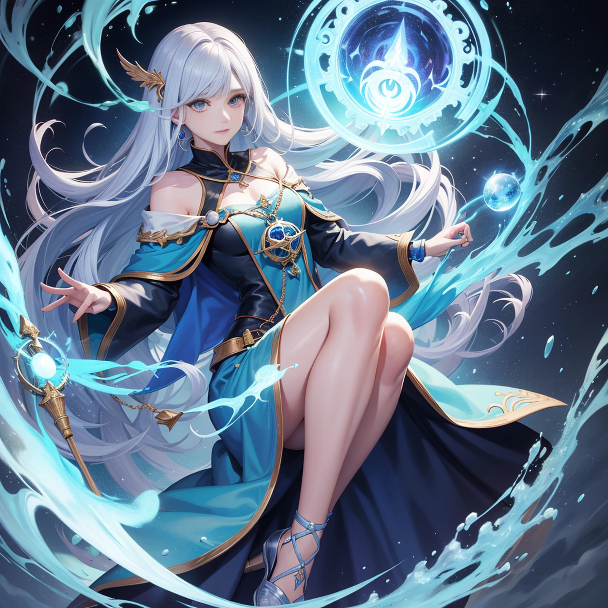 uma mulher com uma capa azul segurando uma bola brilhante, mago feminino, Retrato de um mago feminino, Female mage conjuring a spell, mago feminino!, Epic Character Wizard Girl, Arte do Jogo de Cartas de Fantasia, mago, Graphic artist Magali Villeneuve, Retrato de um Mago, feiticeira, mago da fantasia, feiticeira bonita, uma bela feiticeira
